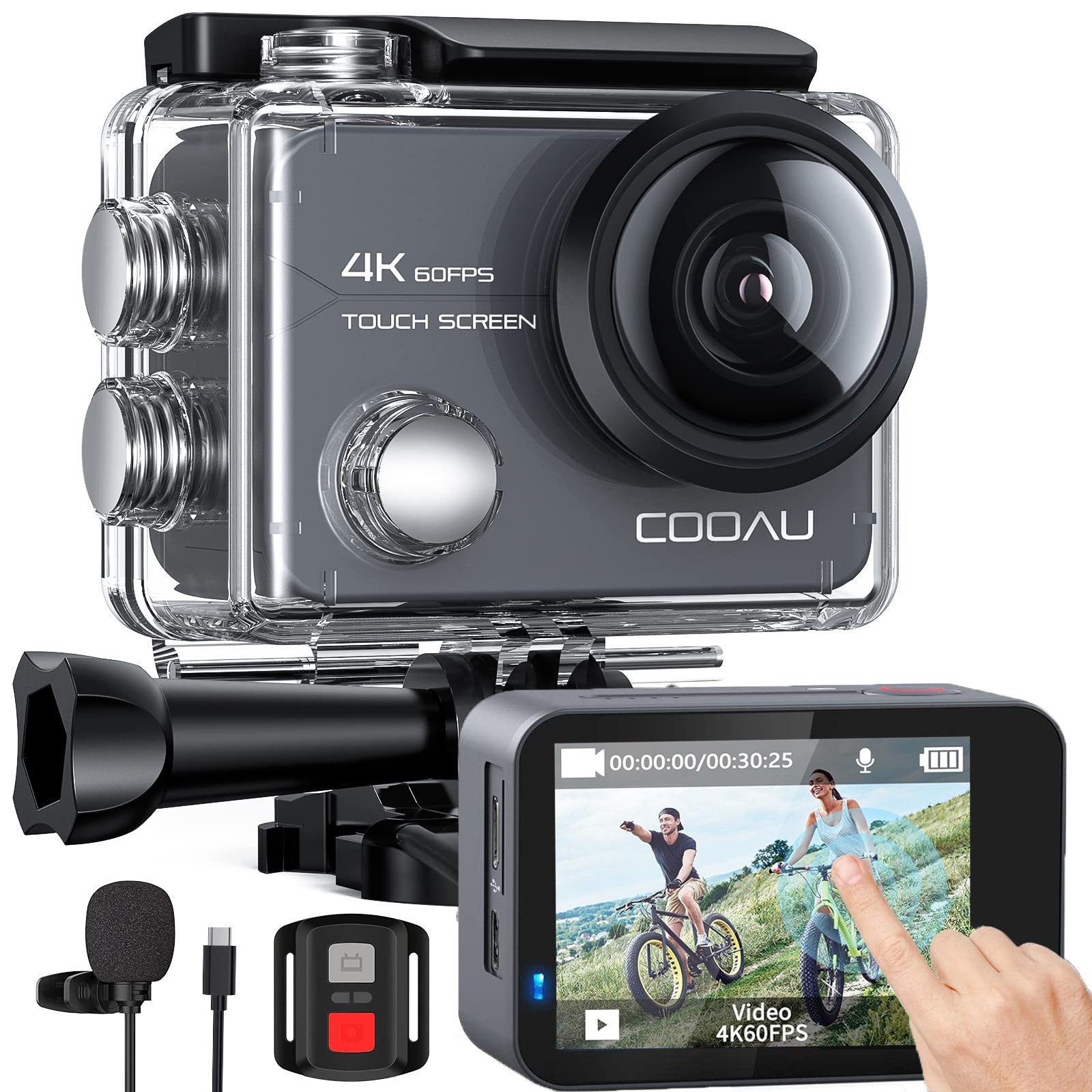 COOAU Action Cam 4K 20MP 40M wasserdicht WiFi Sport Kamaras camcorder Action Cam (4K / 60fps, 4K / 30fps, 1080P / 120fps, 1080P / 60fps, 1080P / 30fps, 720P / 240fps, WLAN (Wi-Fi), Einstellbar Weitwinkel EIS Actioncam mit 2.4G Fernbedienung, 2-Zoll-IPS-empfindlicher Touchscreen und einstellbarer Weitwinkel)