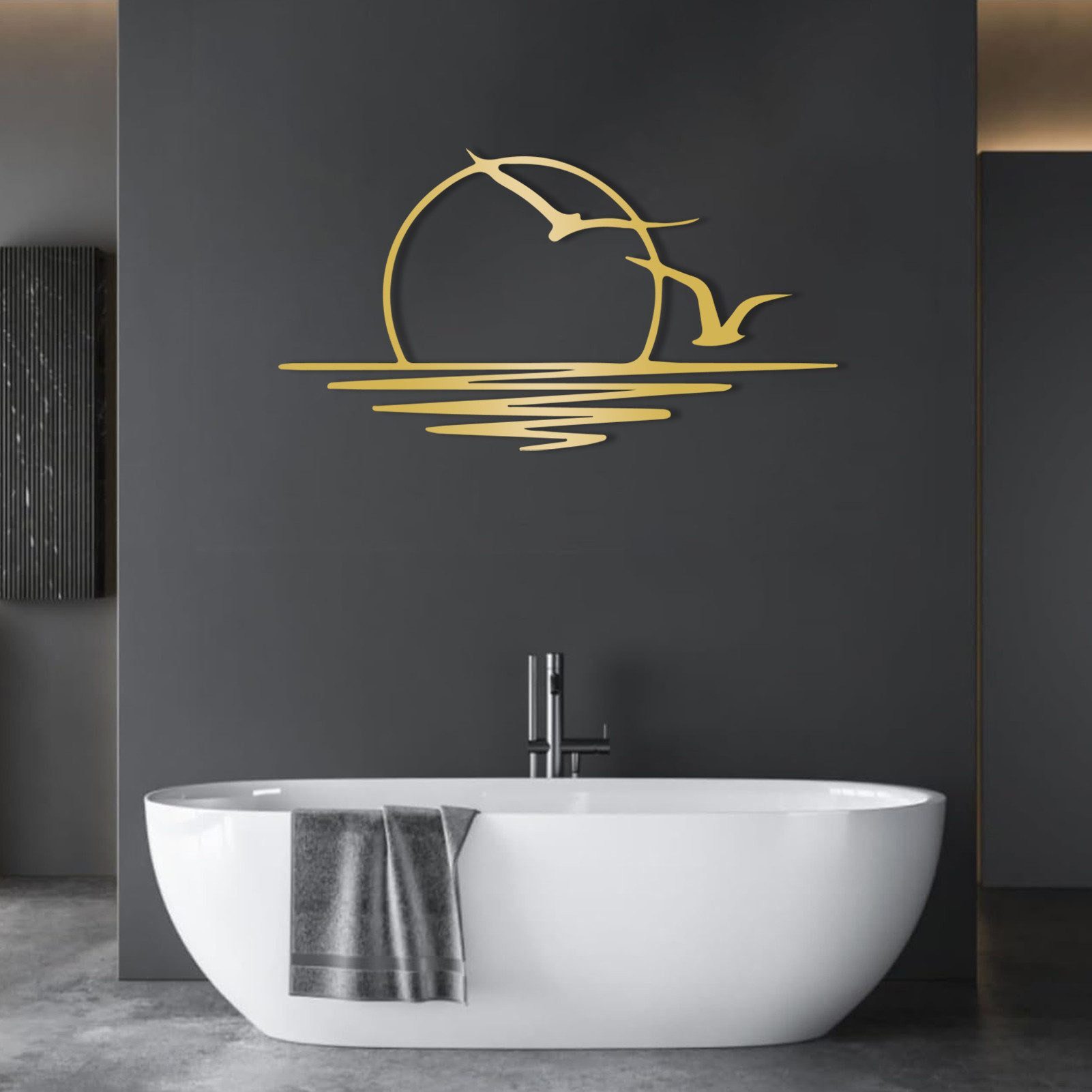 Jumpeak Wanddekoobjekt Sonne und Möwe Metall Kunst Wanddekor, Abstrakter Sonnenaufgang, Sonne, Metall,4 Farben,2 Modelle,Wanddekoration wohnzimmer,Linien
