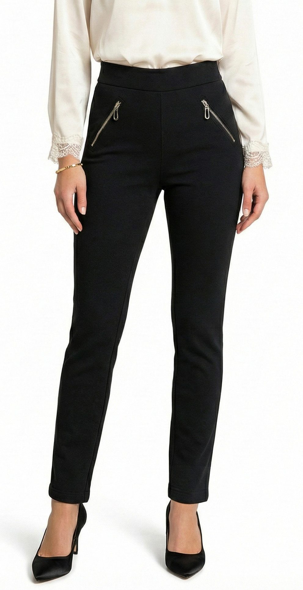 Schlupfhose Damen Schlupfhose Elegante Stoffhose Middle Waist Stretchhose
