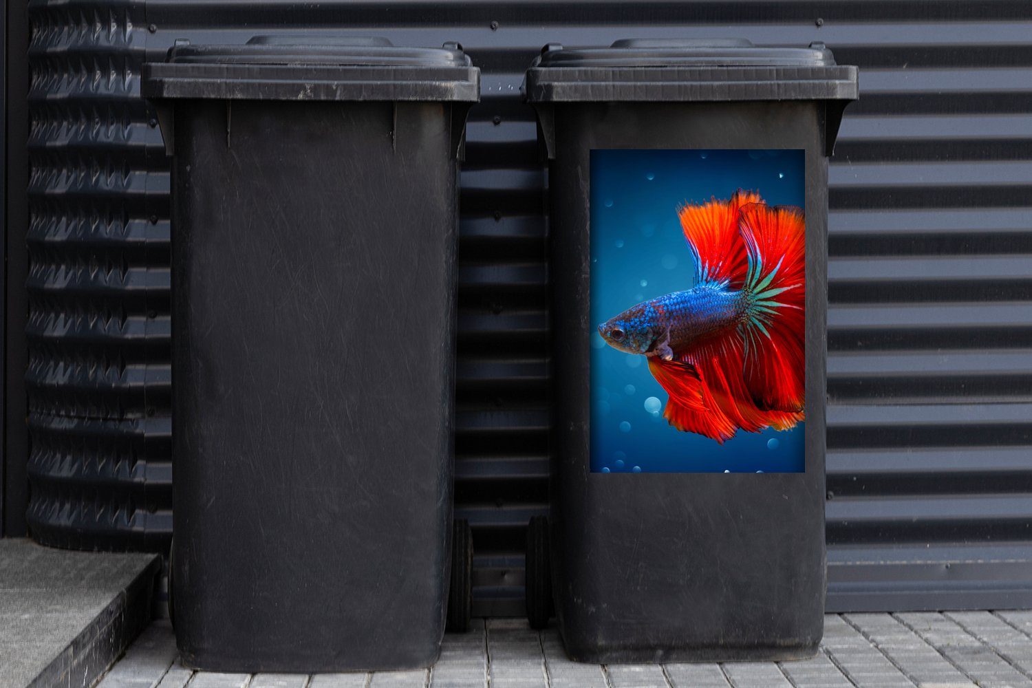 Wasser Sticker, MuchoWow Abfalbehälter Container, - Mülltonne, Fisch Mülleimer-aufkleber, St), - (1 Rot Wandsticker