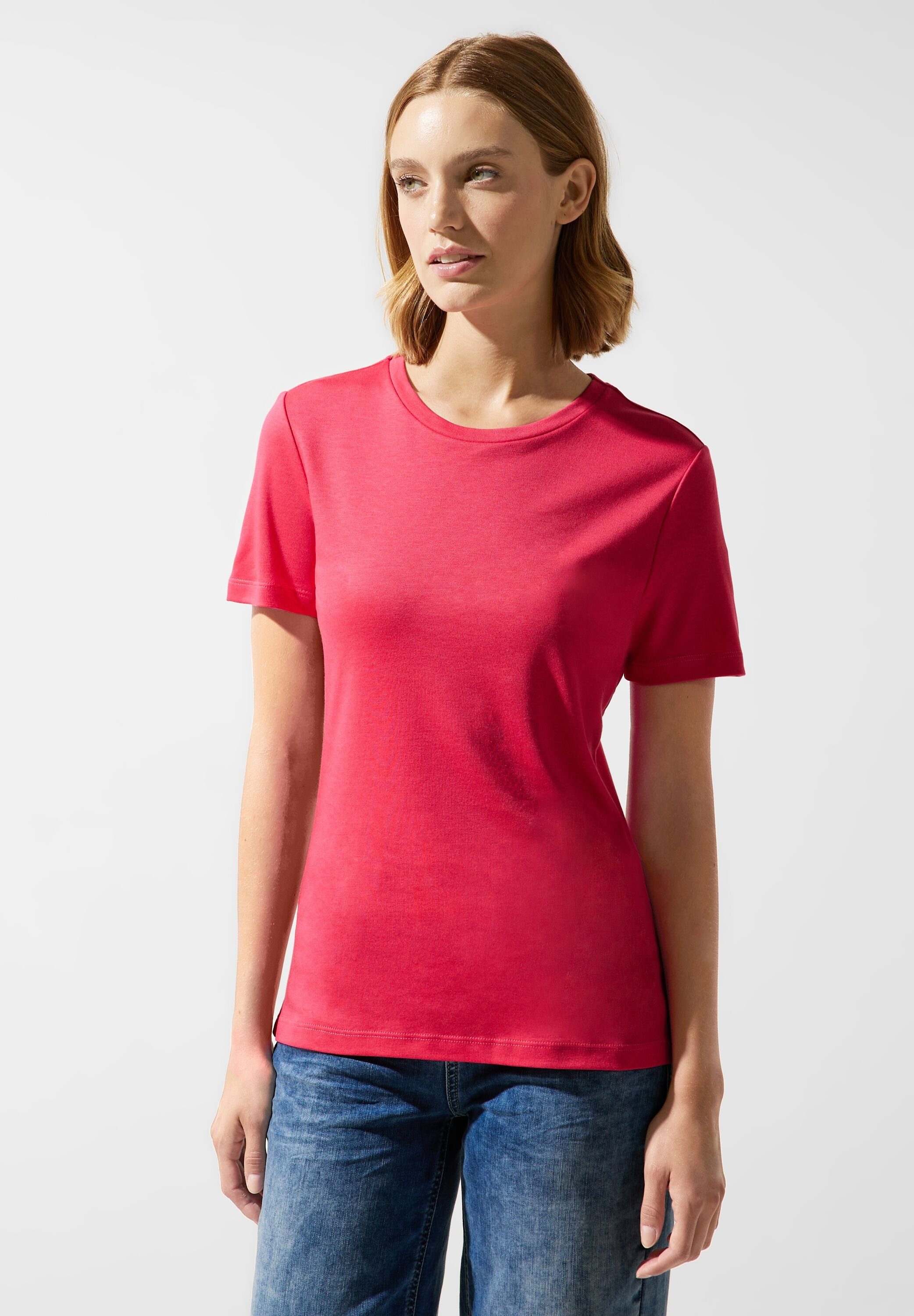STREET ONE T-Shirt Street One Damenshirt mit Rundhals in Coral Blosso (1-tlg) Nicht Vorhanden coral blossom | T-Shirts