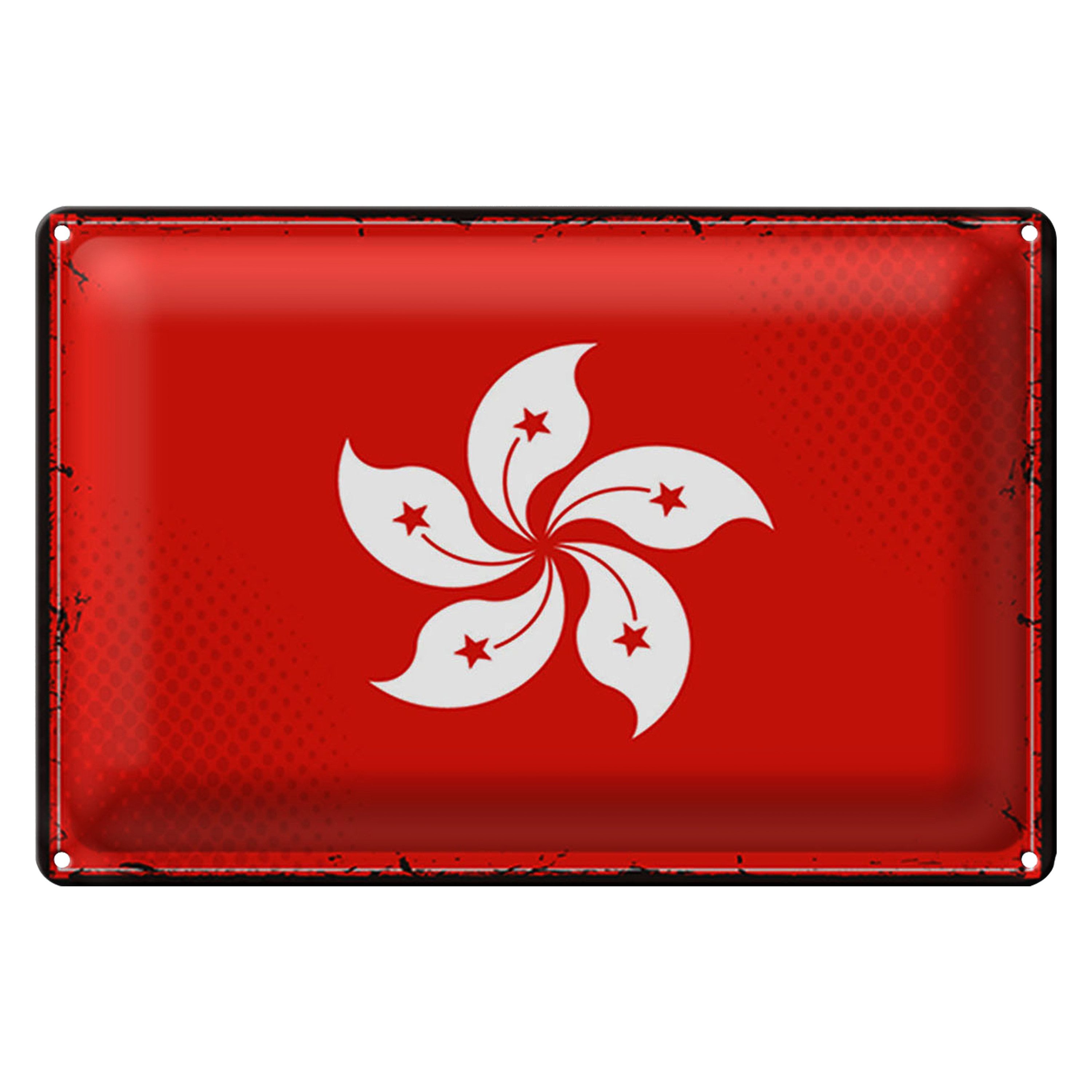 Roomando Metallschild Blechschild Flagge Hongkong 30x20cm Retro Flag Hong Kong