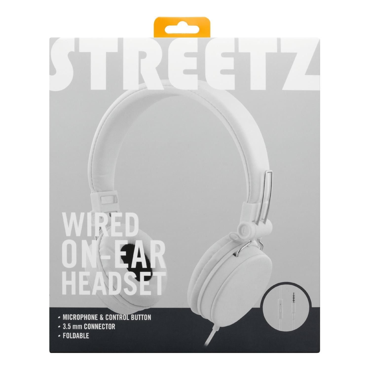 Klinkenanschluss Headset, 5 weiß 3.5mm Herstellergarantie) Kopfhörer STREETZ inkl. Kabel Jahre 1,2m On-Ear-Kopfhörer Mikrofon, (integriertes Ohrpolster faltbares