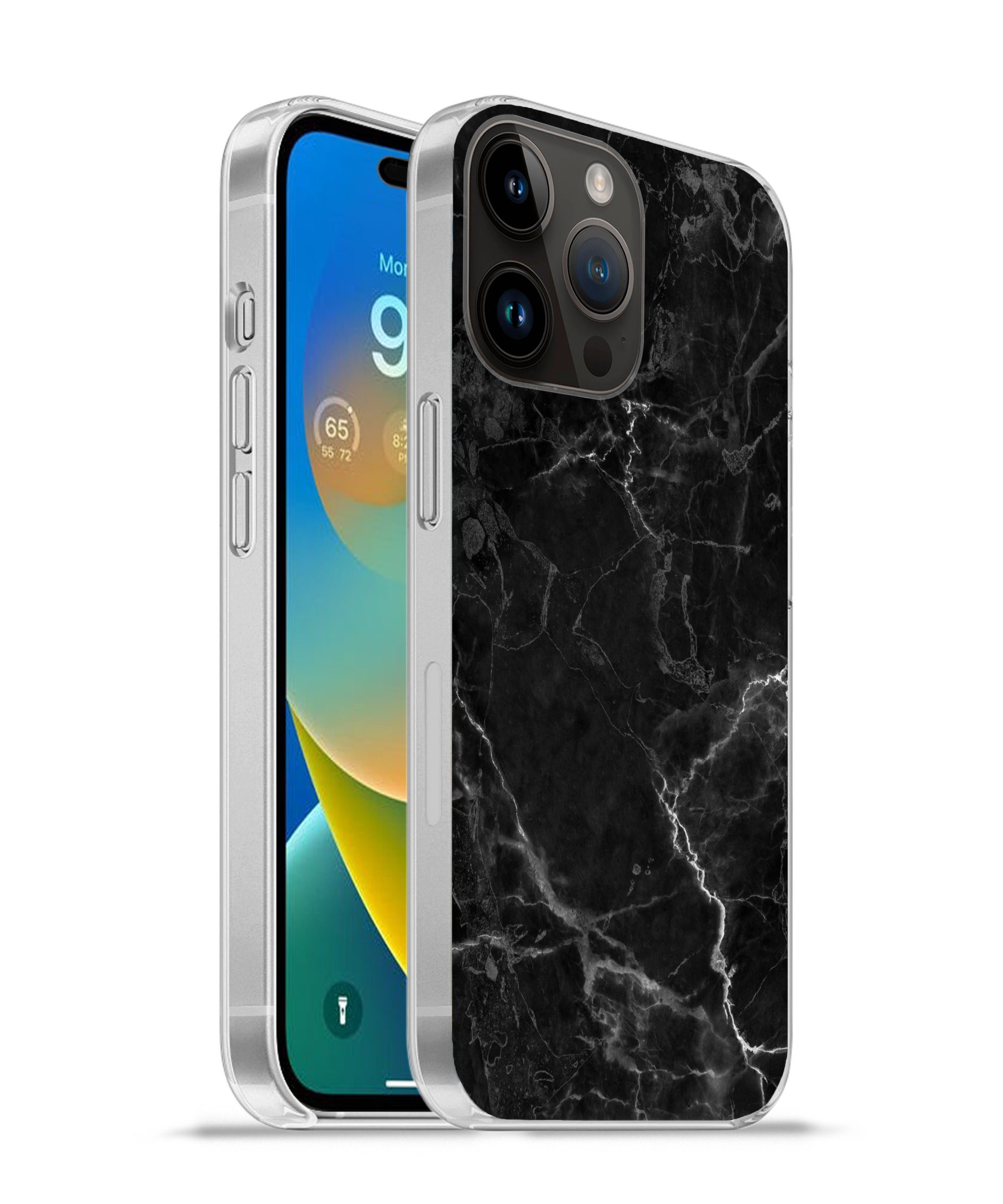 MuchoWow Handyhülle für Apple iPhone 14 Pro Marmor - Schwarz - Weiß - Textur - Marmoroptik, Smartphone-Bumper, Print, Handy Schutzhülle Dünn