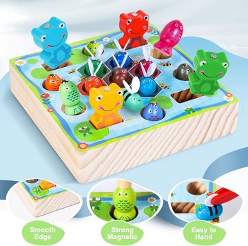 POPOLIC Lernspielzeug Montessori Holzspielzeug, Kinderspielzeug (Motorikspielzeug Lernspielzeug Geschenk für Kinder 2 3 4 Jahre), Spielzeug ab 2 Jahre, ab 3 Jahre Magnetisches Angelspiel