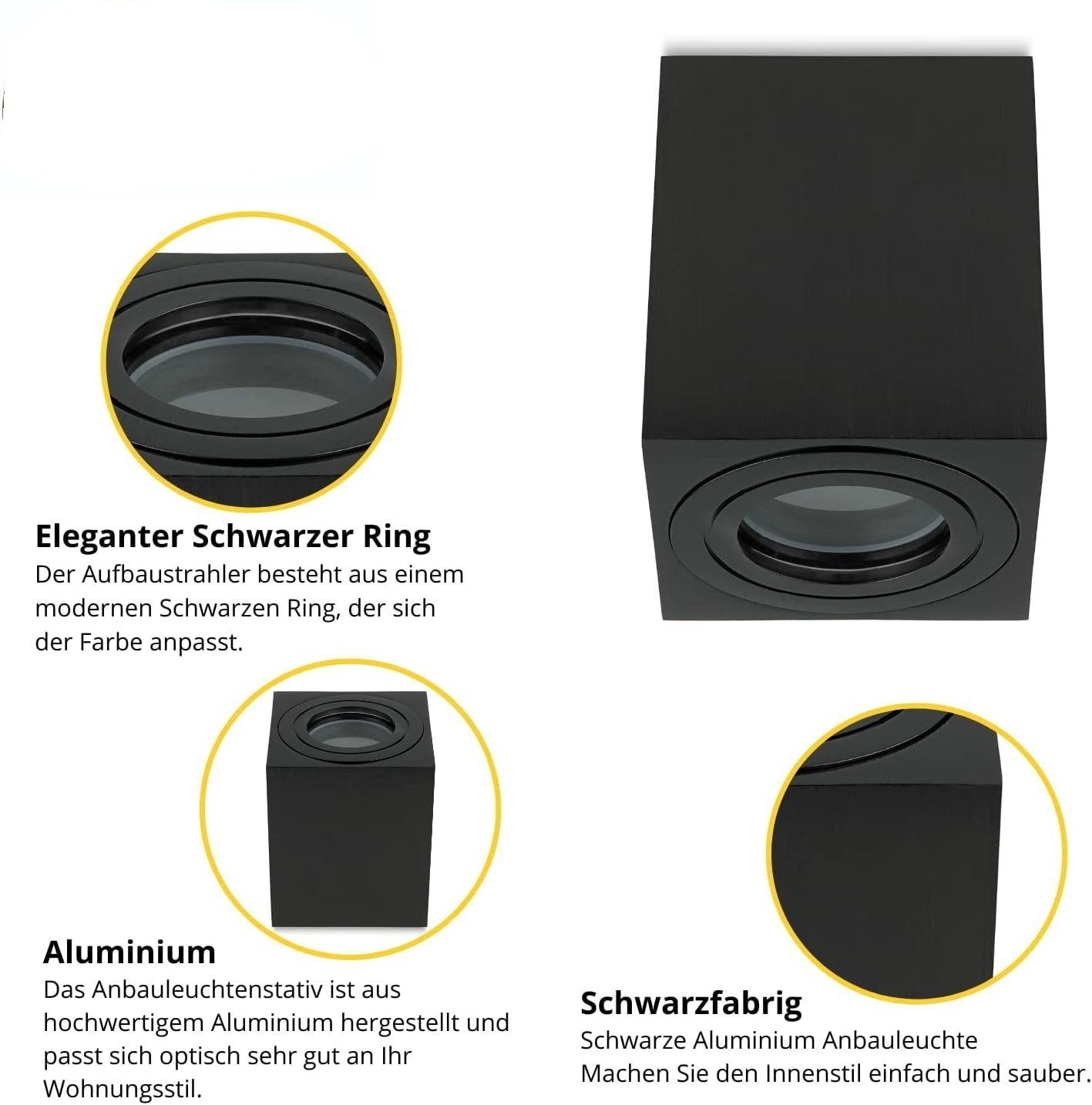 Sweet LED Aufbauleuchte Bad eckig GU10 Aluminium schwarz IP44 badezimmer deckenspot 4er, ohne Leuchtmittel, Aufbaustrahler LED, Aufbauspot, Deckenstrahler