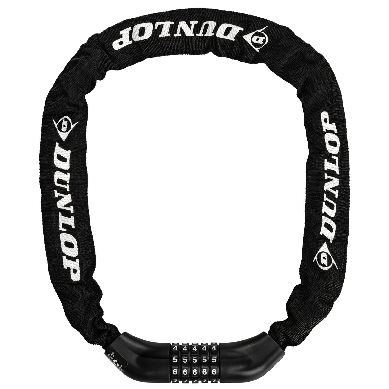 Dunlop Zahlenkettenschloss Fahrradschloss Zahlenschloss Zahlencode Kette Sicherheitslevel 6 (1-tlg), Schloss aus gehärtetem Stahl und ca. 6 cm langen Kettengliedern