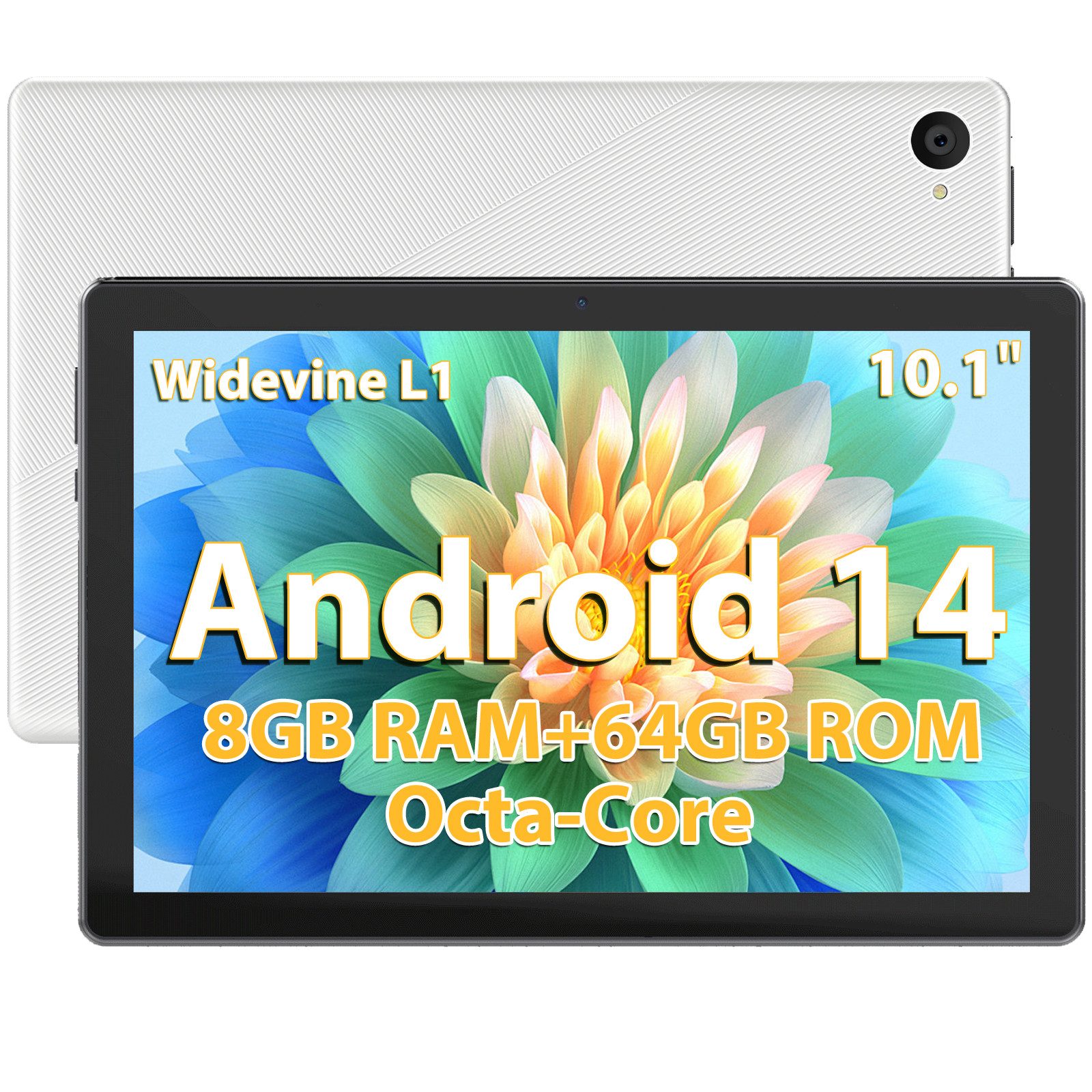 Happybe 10 Zoll 64 GB ROM (1 TB TF), Android, 1280x800 HD IPS, WiFi 6 Tablet (10", 64 GB, Android, WIFI, 2,4 GHz/5 GHz WiFi, Bluetooth 5,3, GMS-zertifizierter, Widevine L1)