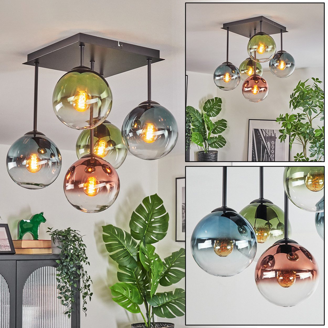 hofstein Deckenleuchte Deckenlampe aus Metall/Glas in günstig online kaufen