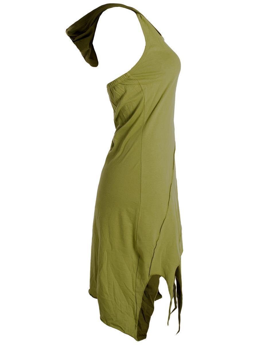 Zipfel-Neckholder Baumwolle Goa, Neckholderkleid hellgrün Hippie, aus Vishes Lagenlook Kapuzen Kleid Elfen