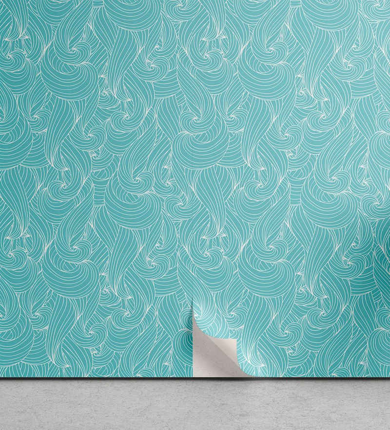 Abakuhaus Vinyltapete selbstklebendes Wohnzimmer Küchenakzent, Türkis Meer inspirierte Linien