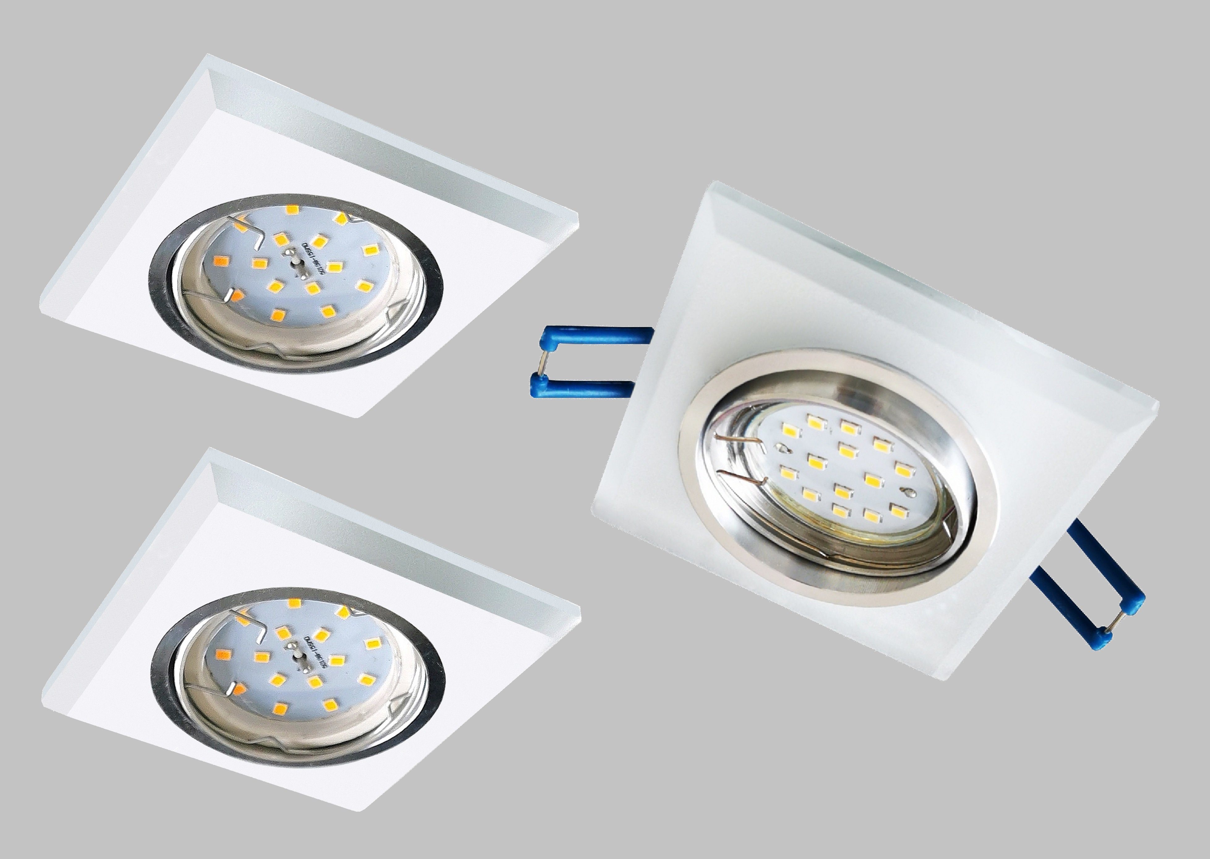 LED warmweiß, satiniertem Einbauspot, warmweiß, 6729(S)-03GUSD-AK Deckenstrahler Set Alu TRANGO & Einbauleuchte, inkl. *CRYSTAL* Deckenspots aus Glas LED LED 3000K dimmbar Deckenleuchte, Leuchtmittel 3er 3x (handgeschliffen) GU10 3-Stufen