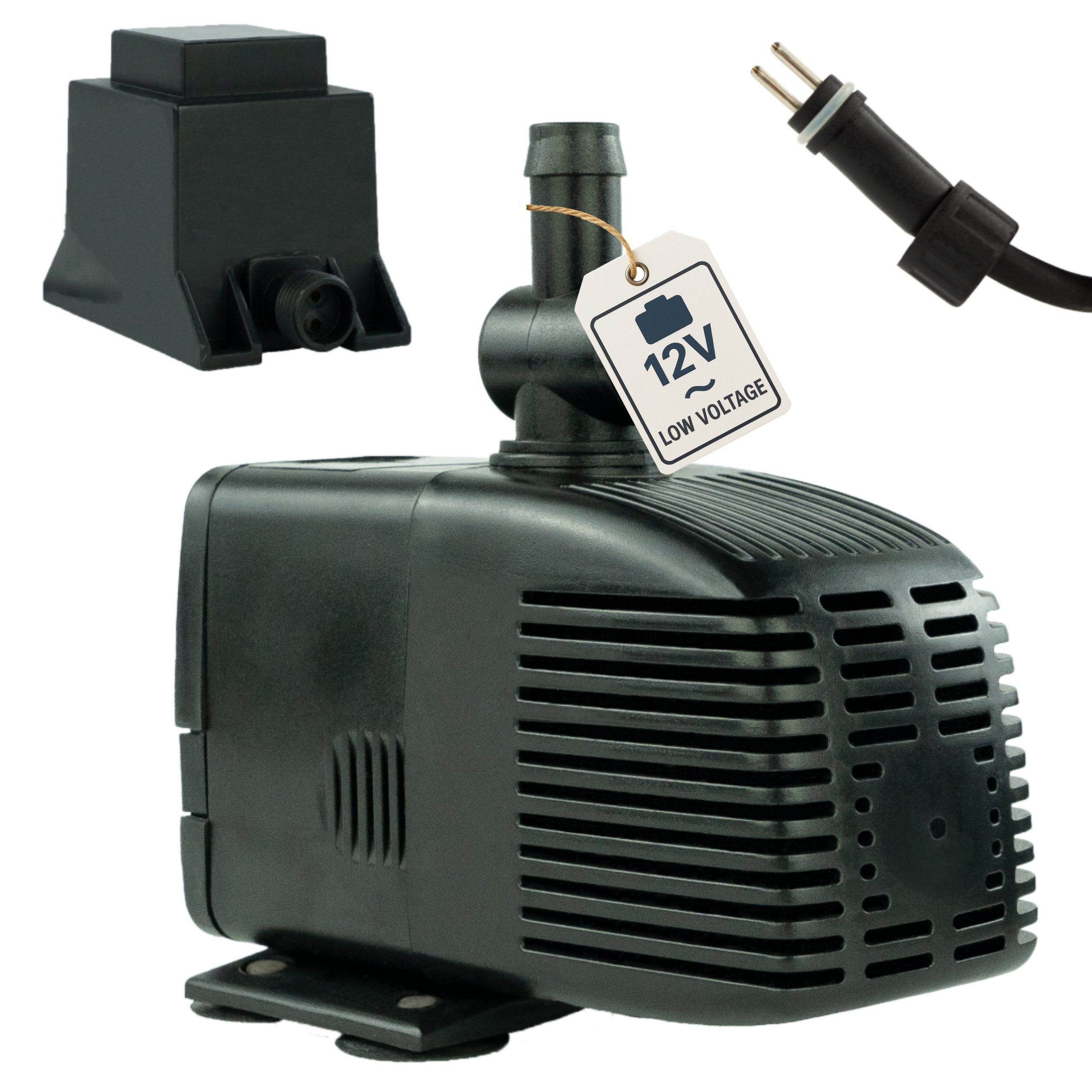 KERRY Teichpumpe Wasserpumpe 12 V – 1000 L/H, 17 Watt, 7m Kabel, 170 cm Förderhöhe
