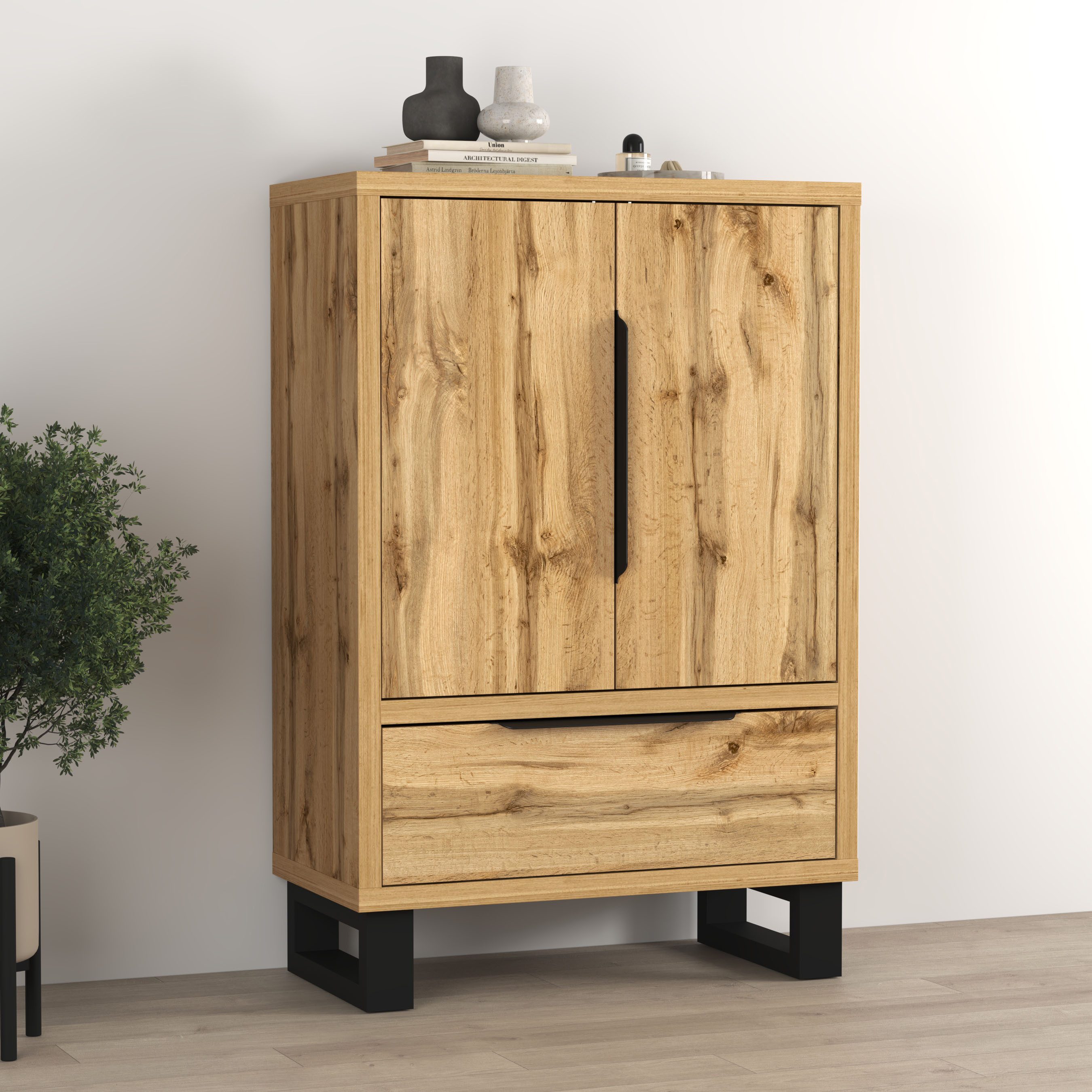 Home affaire Drehtürenschrank Bronne,Breite 89,5 cm, Mehrzweckschrank, Universalschrank, Garderobe Kleiderschrank, 1 Schublade, Metallgriffe, Garderobe