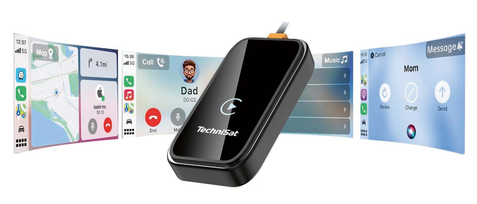 TechniSat TECHNICAST 100 Wireless CarPlay Audio-Adapter USB-A zu USB-C, Wireless CarPlay- und Android Auto Adapter, ab iOS 10 oder Android 11
