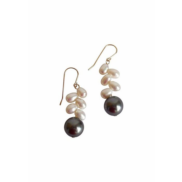 Gemshine Paar Ohrhänger Perlen Weiß Tahiti Grau Tropfen