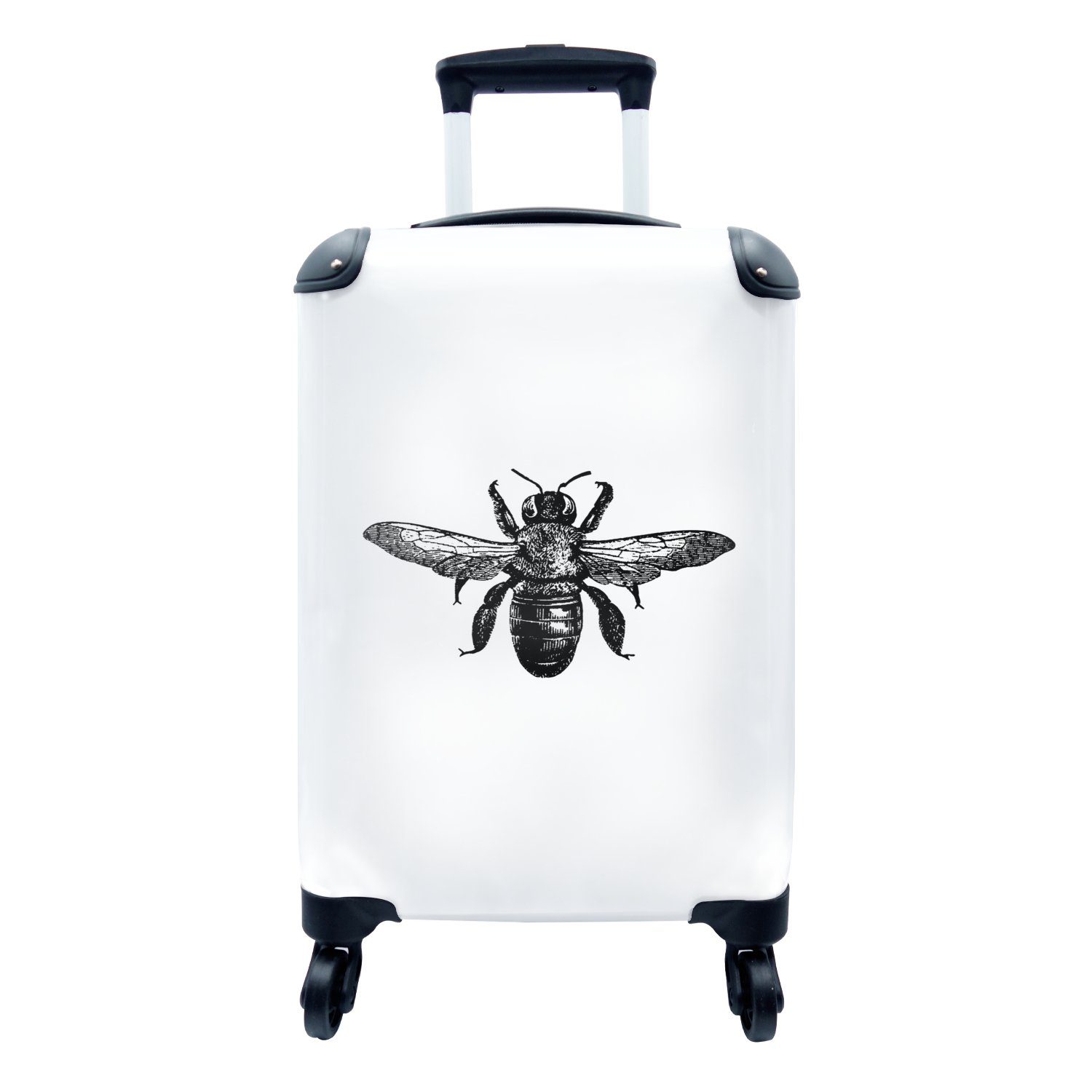 MuchoWow Handgepäckkoffer Biene - Insekt - Vintage - Schwarz und weiß, 4 Rollen, Reisetasche mit rollen, Handgepäck für Ferien, Trolley, Reisekoffer