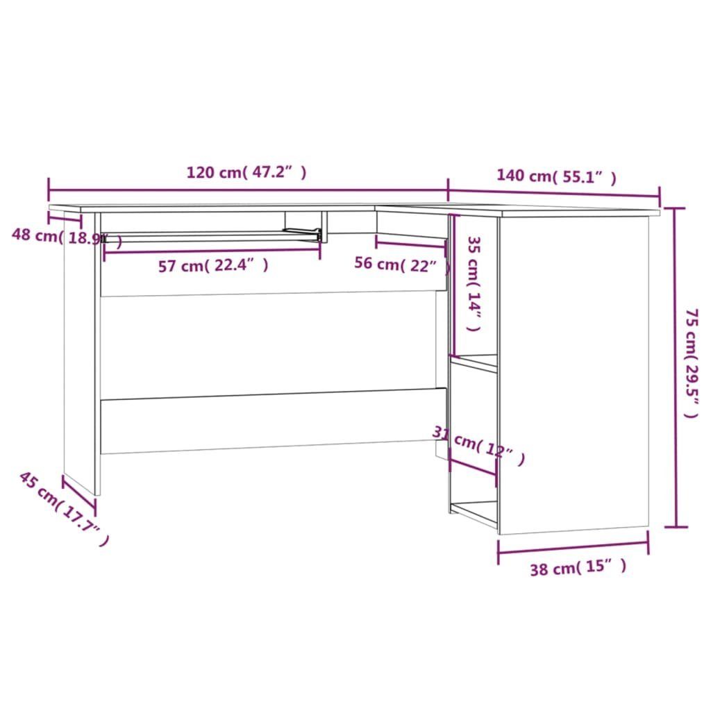 furnicato Schreibtisch Eckschreibtisch Holzwerkstoff 120x140x75 Räuchereiche cm