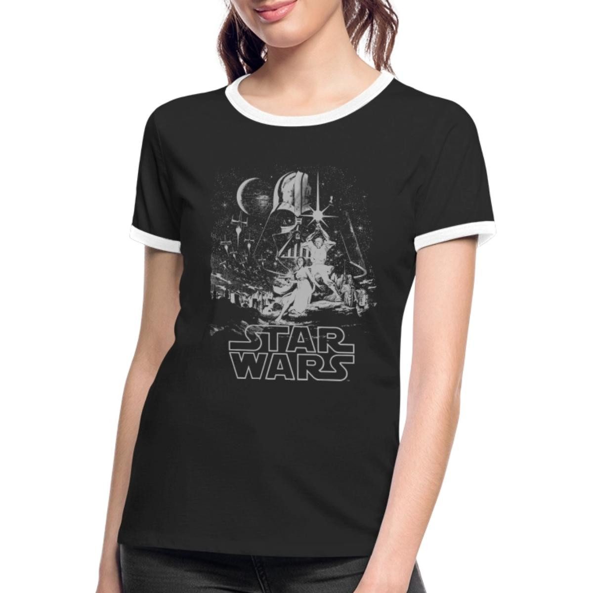 T-Shirt Star Wars Galaxie Darth Vader Retro Frauen Kontrast T-Shirt