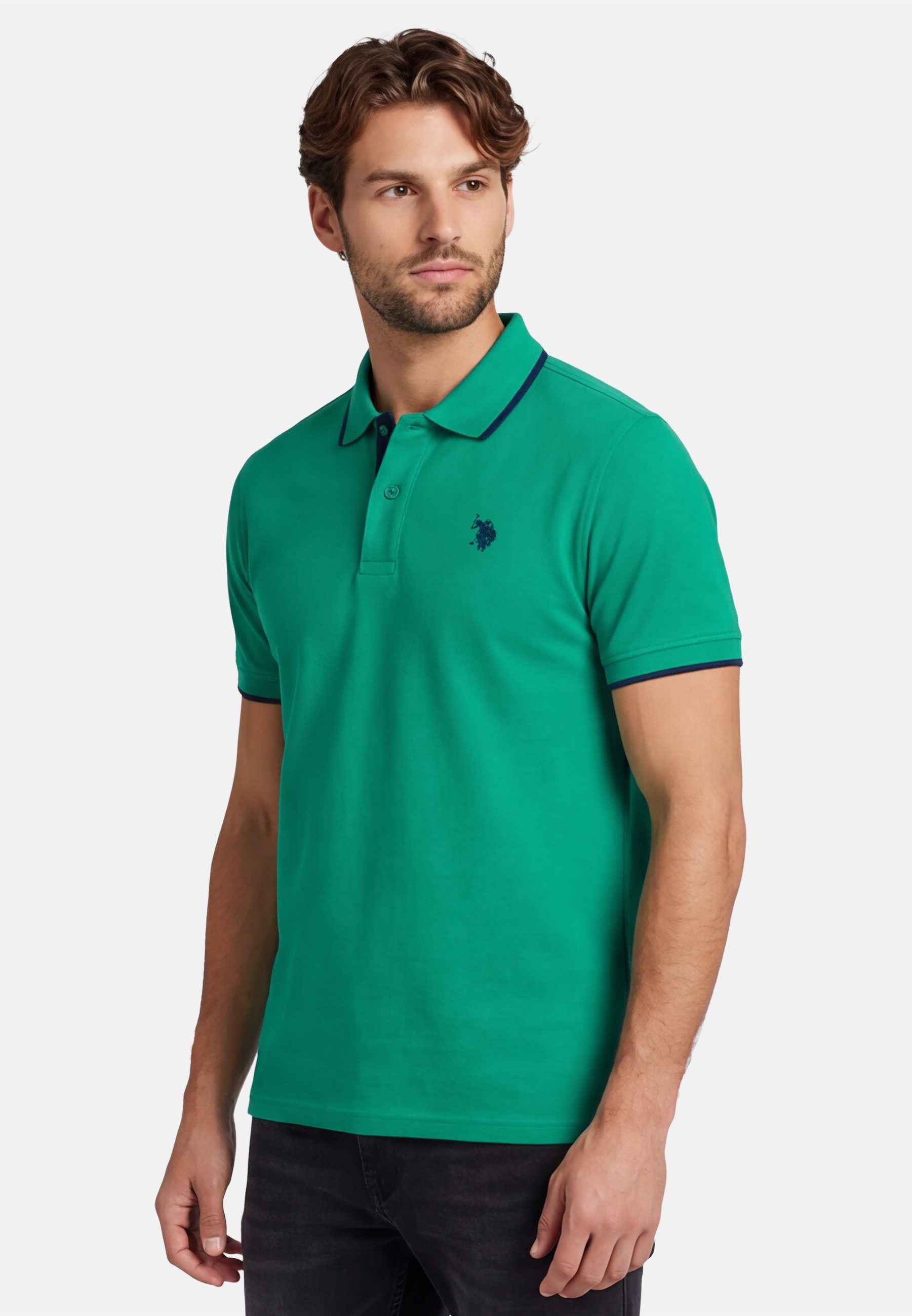 U.S. Polo Assn. Poloshirt USKayle – Classic Fit kurzarm mit Logo-Stickerei Mit Flachstrick-Kragen, Knopfleiste und elastischer Baumwollmischung