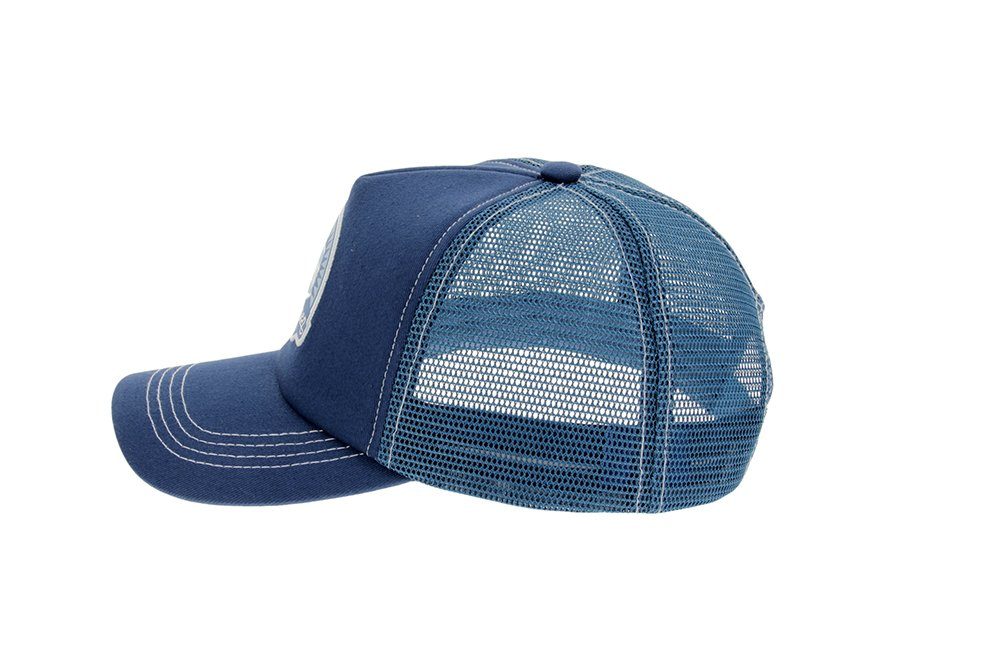 VW Collection by BRISA Trucker Cap Volkswagen Kappe mit VW Bulli T1-Motiv blaue Kopfbedeckung im Vintage Design