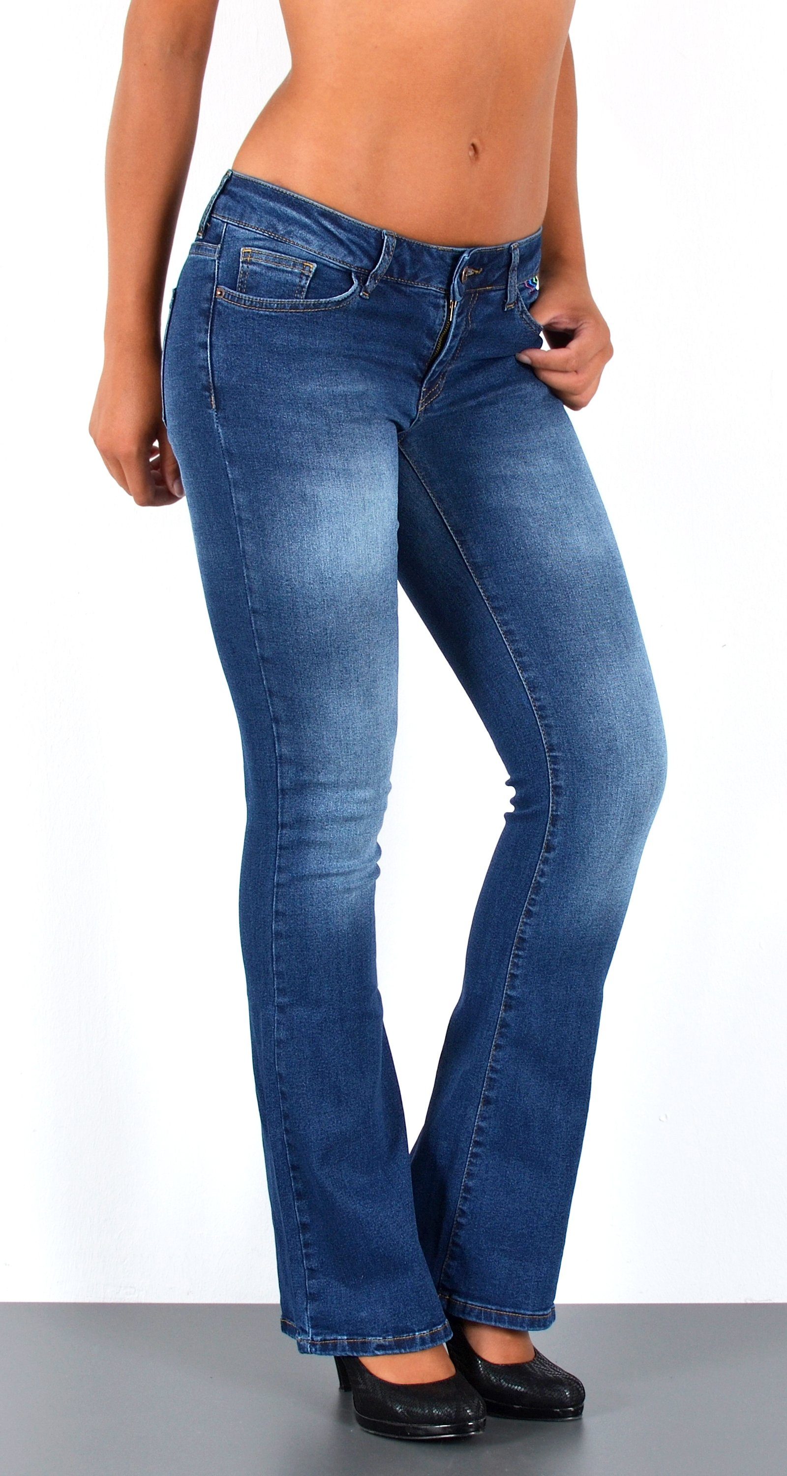 ESRA Bootcut-Jeans Damen Schlagjeans mit weitem Bein und Stretch bis Große Größen B5 Flared Jeans Damen Bootcut Hose Stretch-Jeans mit Schlag – Bild 3 von 5