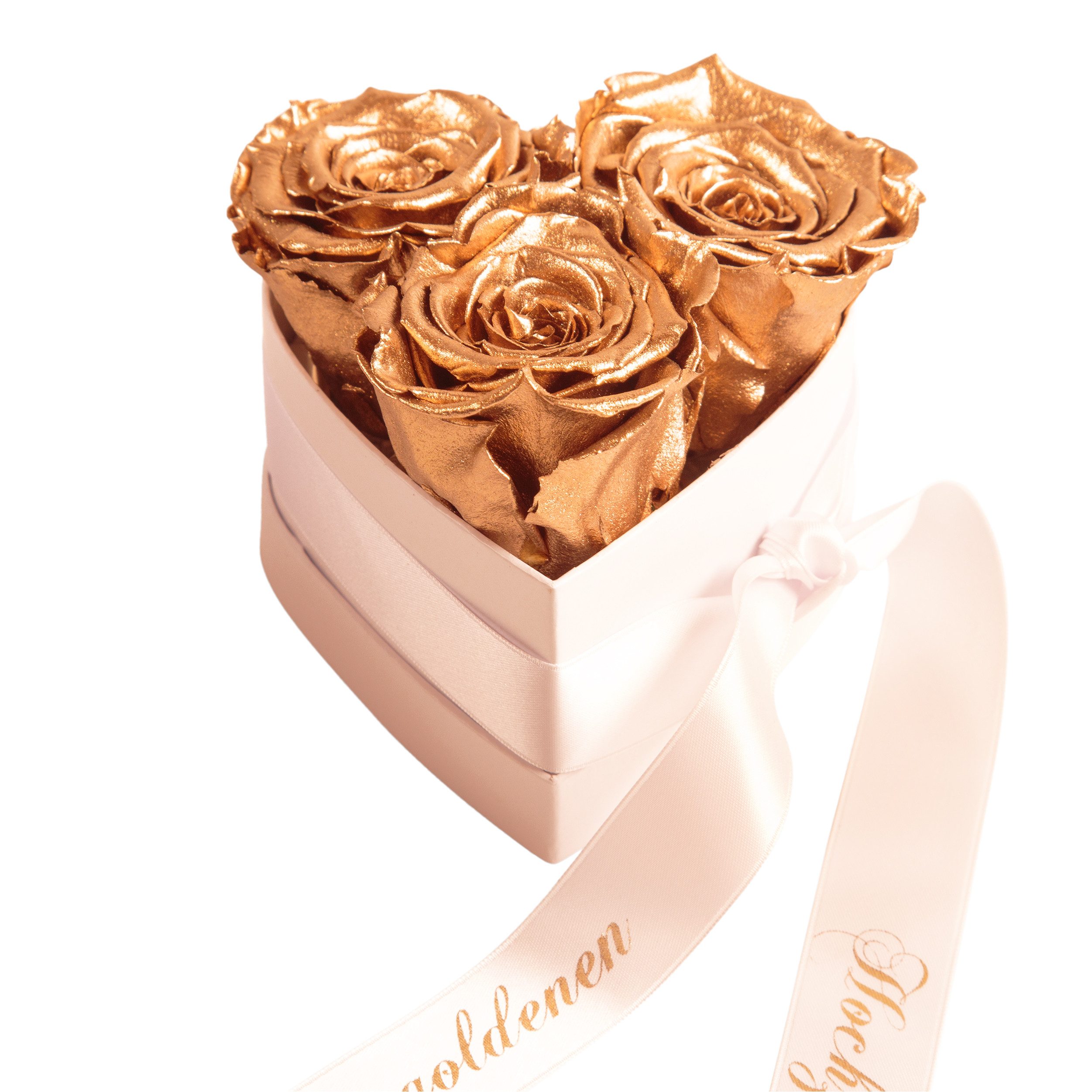 Kunstblume Infinity Rosenbox 3 Rosen Goldhochzeit Geschenk Jubiläum Geschenk Rosen, ROSEMARIE SCHULZ Heidelberg, Höhe 10 cm, haltbare Blumen, Made in Germany