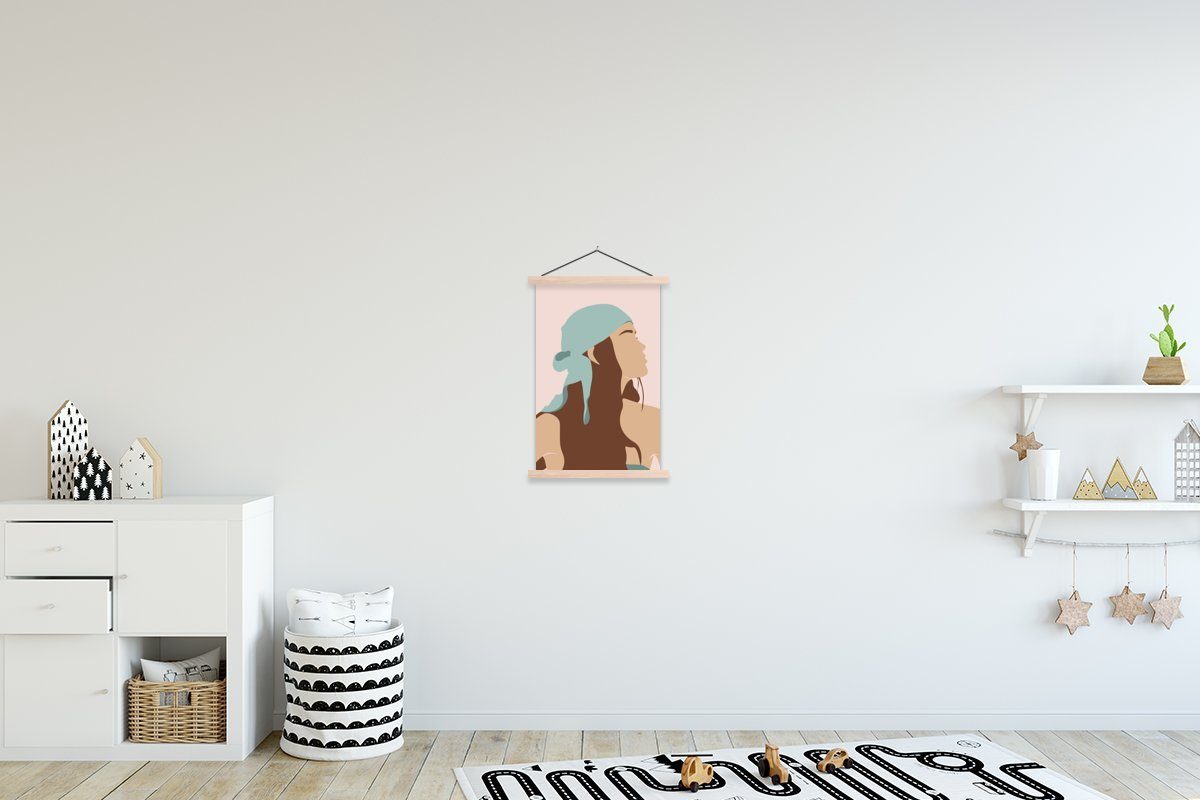 Poster Textilposter Posterleiste, Magnetisch (1 St), Wohnzimmer, - MuchoWow Kopftuch, Sommer für Bilderleiste, Frau -