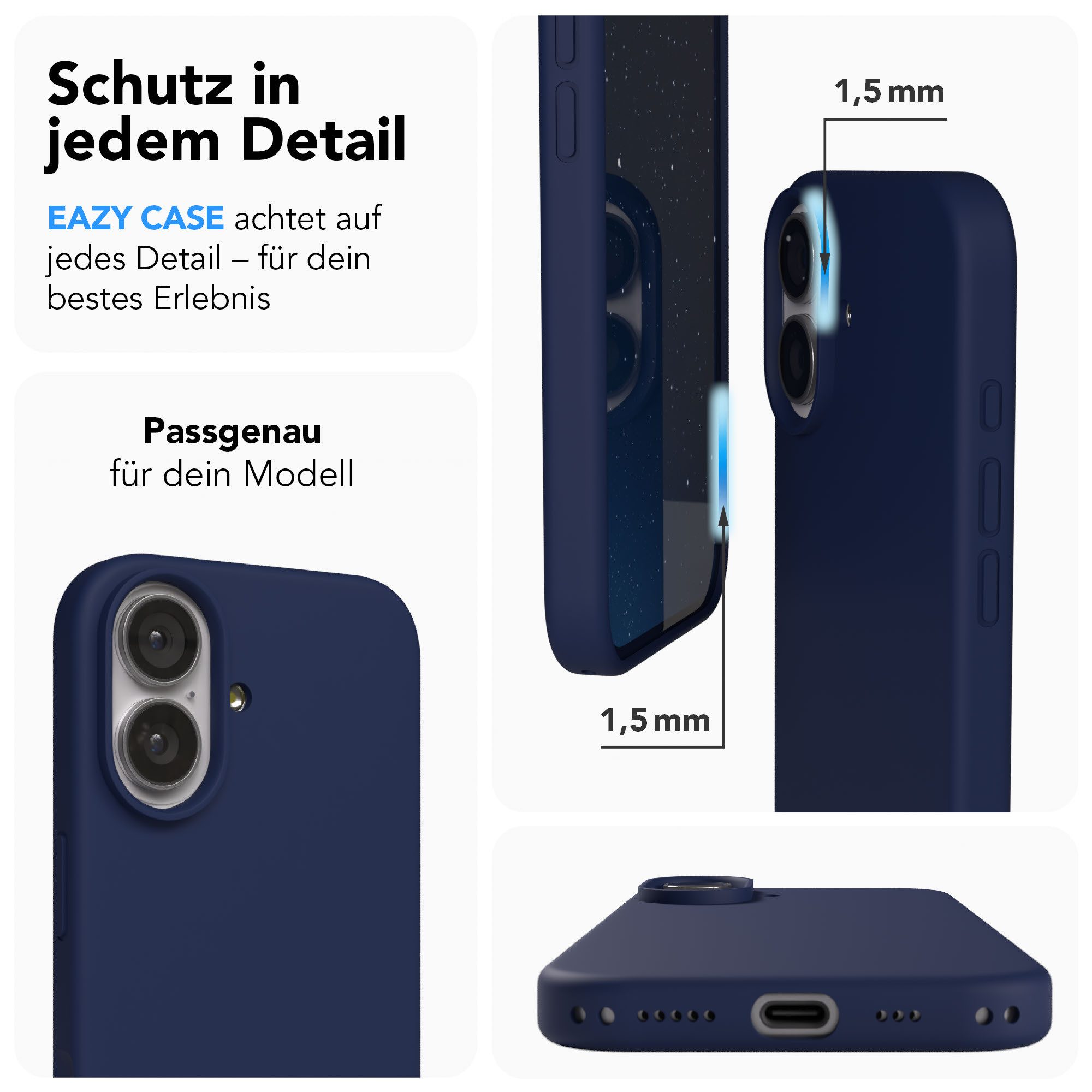 EAZY CASE Handyhülle für Apple iPhone 17 Hülle Silikon 6,3 Zoll, Handy Softcase Hülle Silikon mit Displayschutz Case Blau / Nachtblau