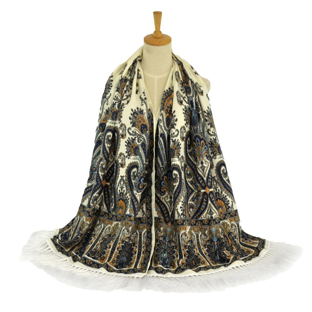 BEüACC Modeschal Damen Schal, Ethnischen Twill quadratischen Stil Beige Schal Baumwolle