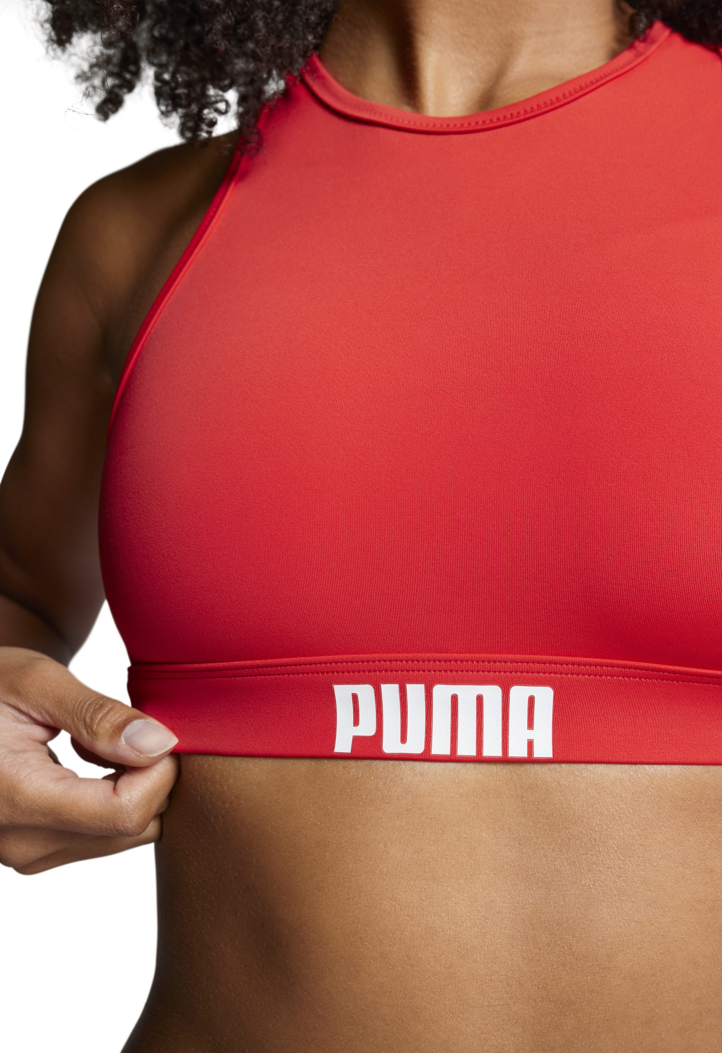 PUMA Bustier-Bikini-Top SWIM WOMEN RACERBACK SWIM TOP, herausnehmbare Cups, Logoprint, ohne Bügel