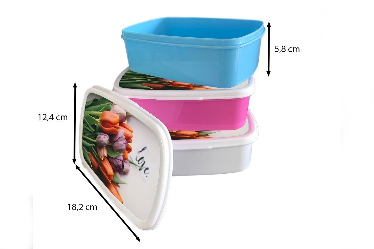 (2-tlg), - Zitat, MuchoWow Brotbox Brotdose Kunststoff, Kunststoff rosa Blumen Tulpen - Lunchbox Erwachsene, Snackbox, Mädchen, für Kinder,
