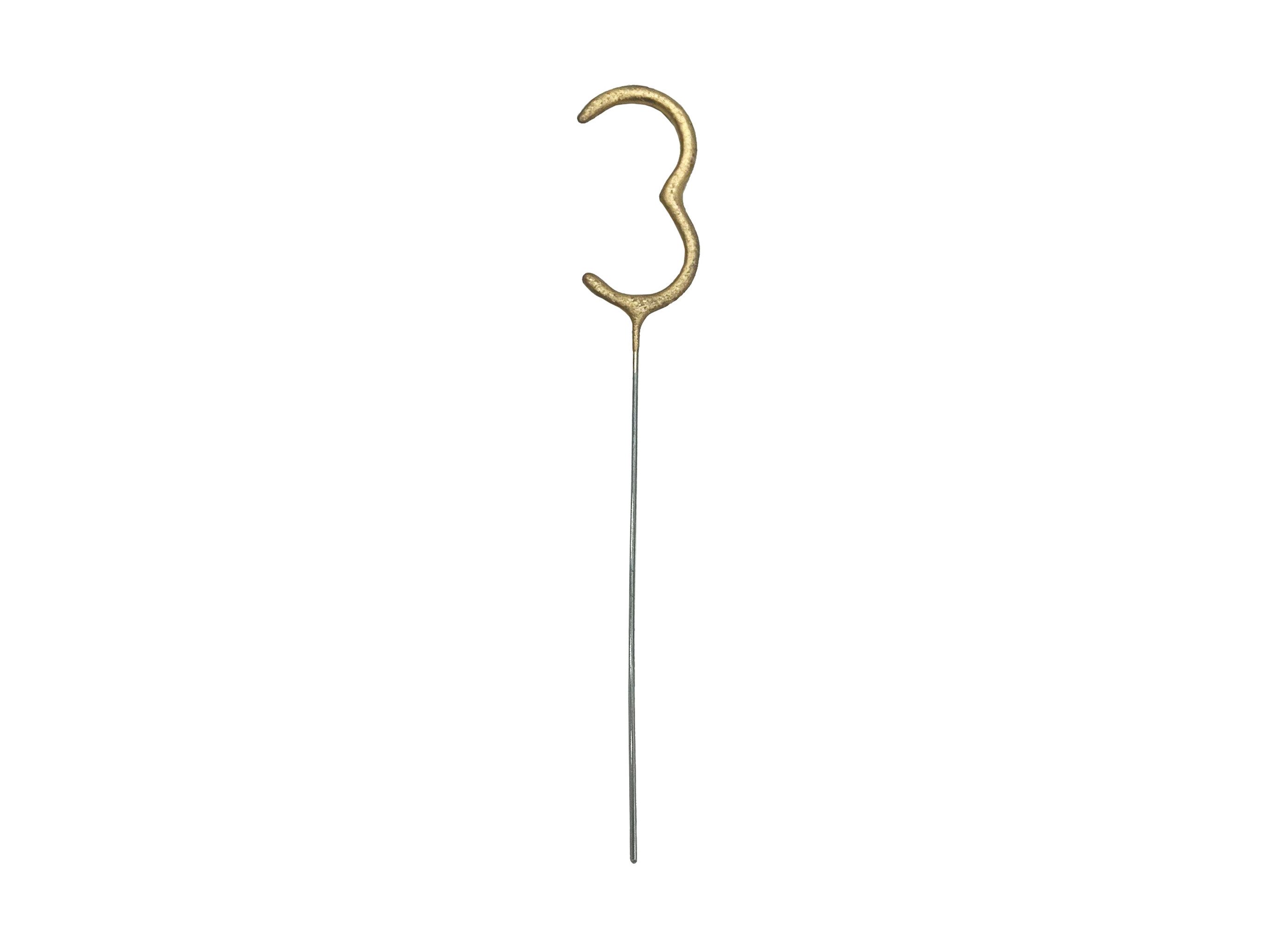 partydeco Tortenstecker, Wunderkerze Geburtstag 15cm Zahl 3 Gold 1 Stück