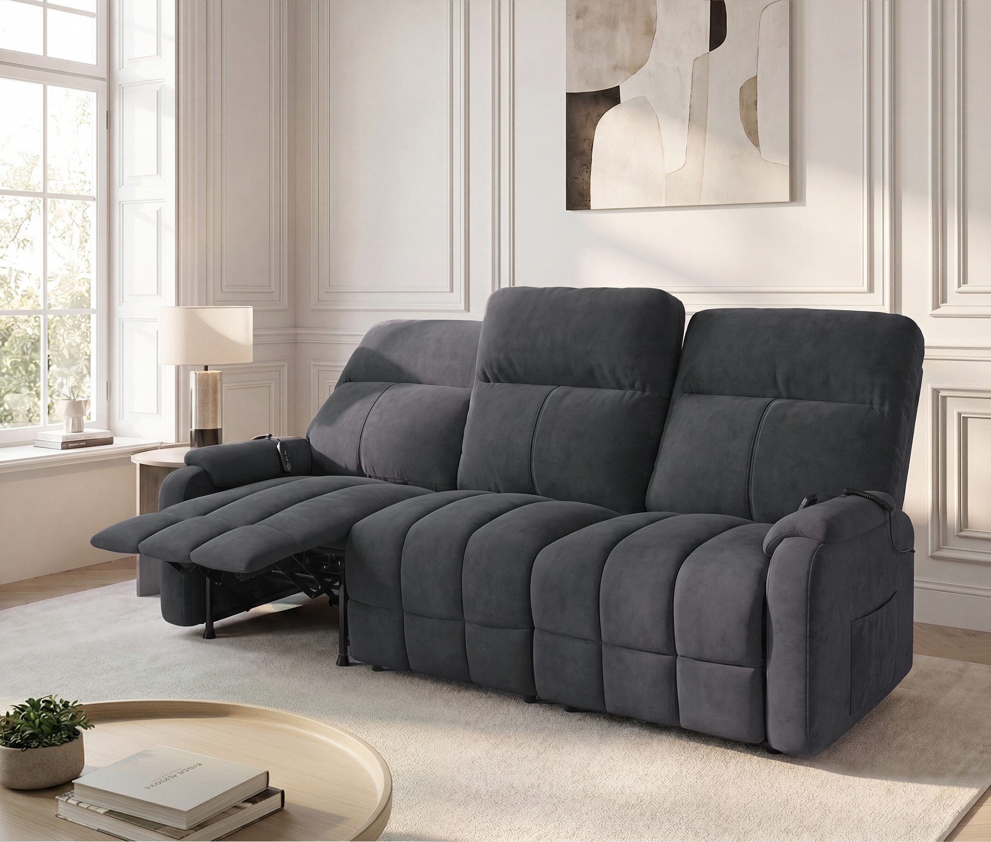 Furnicopia Big-Sofa 3er Sitzer Relaxsofa Fernsehsessel, mit Fussteil, Federkern Elektrisch Verstellbar Relaxfunktion Heimkino Sofa