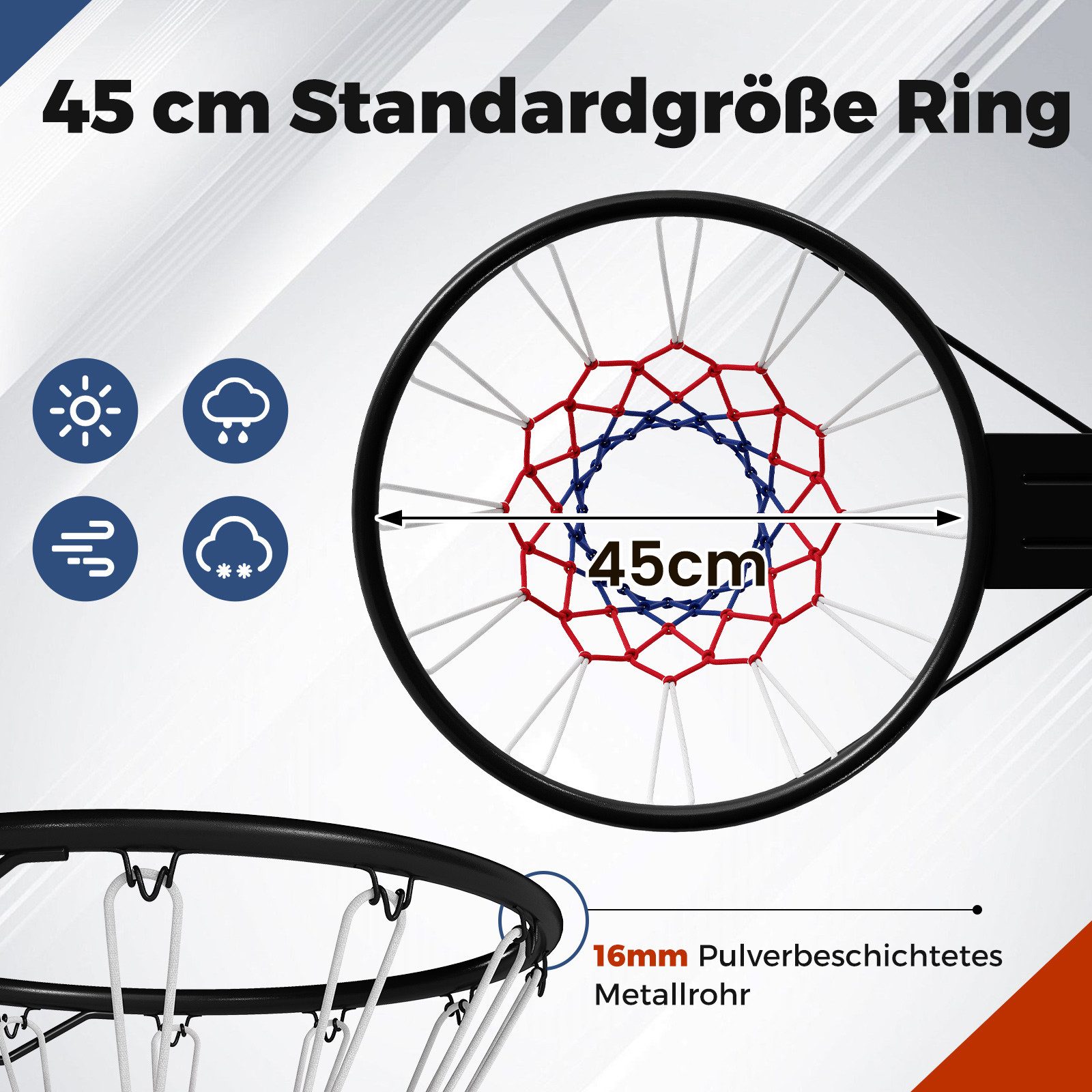 COSTWAY Basketballkorb, Massiver, Ø45cm Basketball Korb wetterfest für Wandmontage