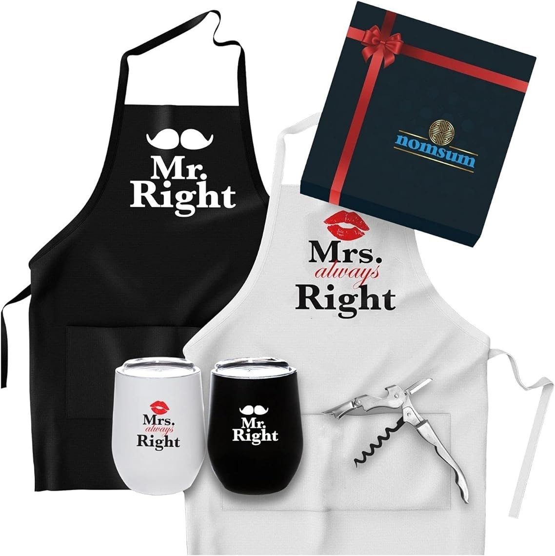 nomsum Kochschürze Nomsum 2er Set Kochschürzen 2 Weingläser und Weinöffner günstig online kaufen