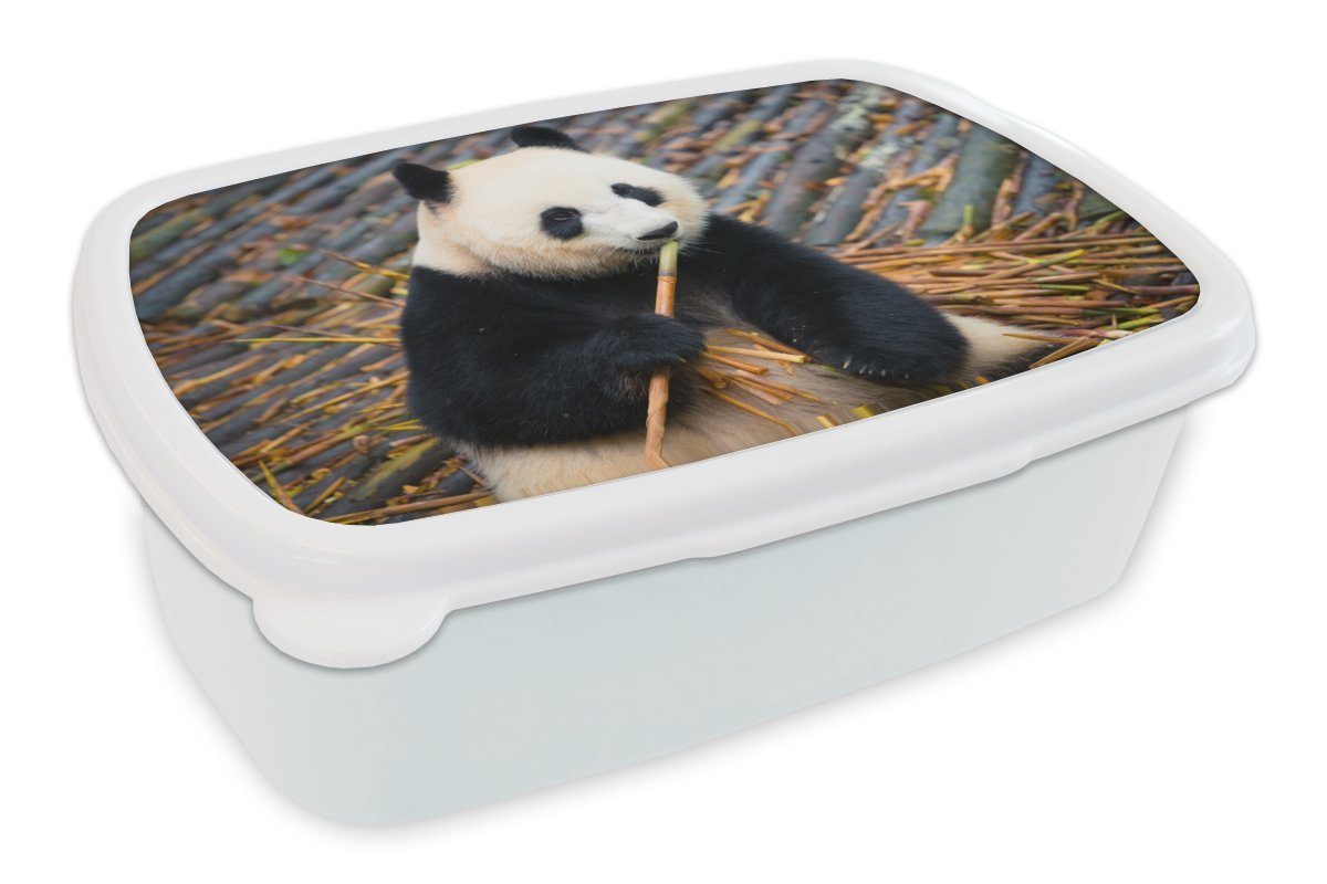 weiß - Bambus - Brotbox Brotdose, Kinder Großer und für Kunststoff, MuchoWow Lunchbox für Jungs Blätter, Panda Erwachsene, und Mädchen (2-tlg),