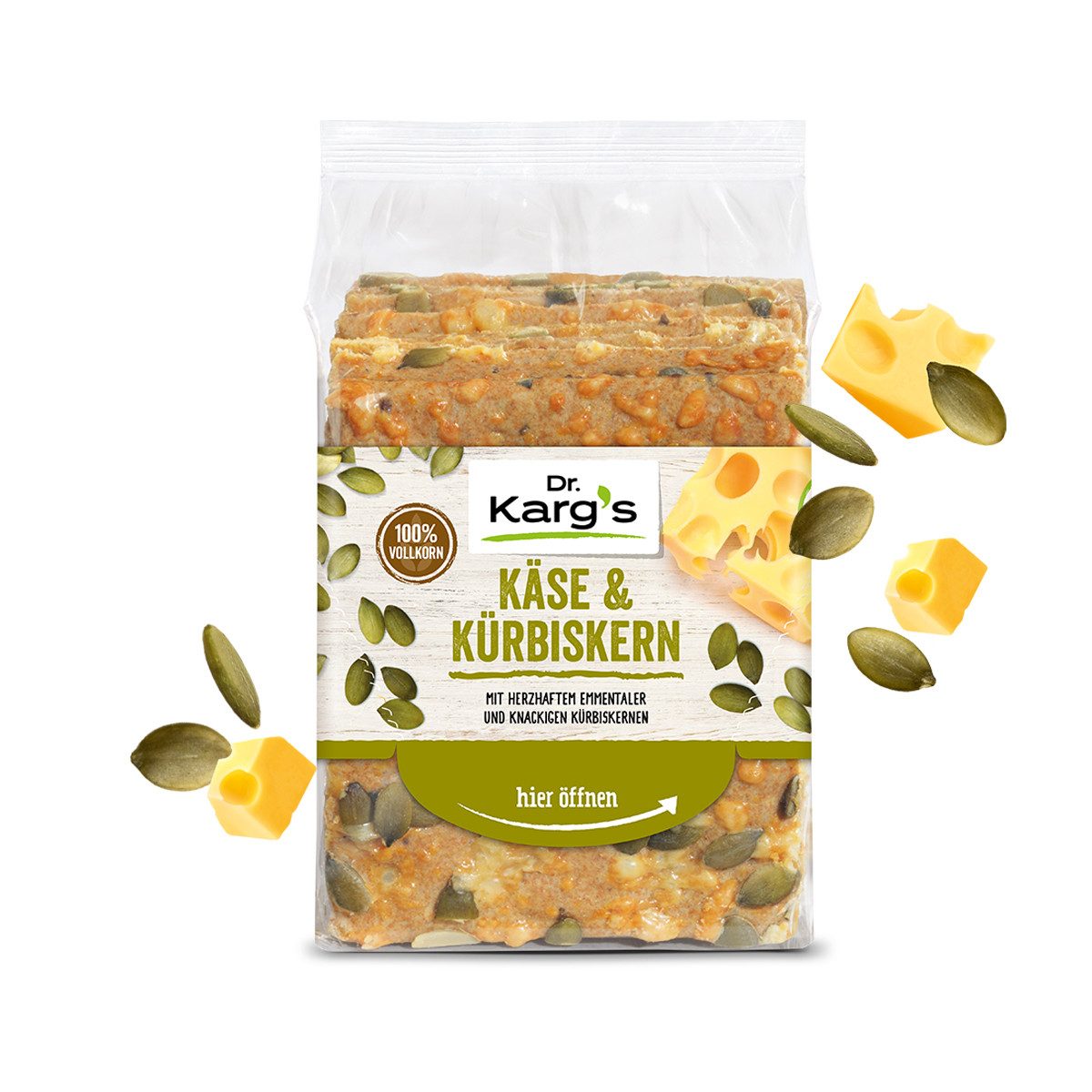 Dr. Kargs Brot, Dr. Kargs Käse Kürbiskern Vollkorn Knäckebrot vegetarisch 200g