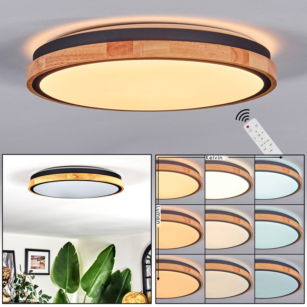 hofstein Deckenleuchte Deckenlampe aus Metall/Holz/Kunststoff in Schwarz/Na günstig online kaufen