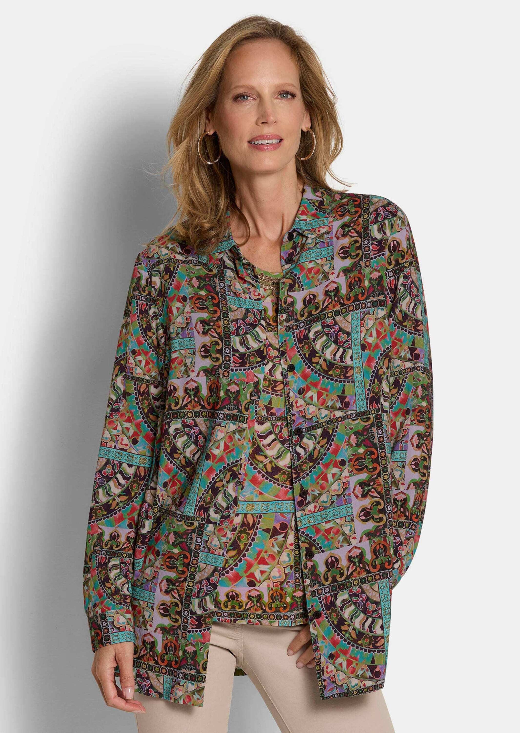 Hemdbluse Blusenshirt mit stilvollem Muster-Mix