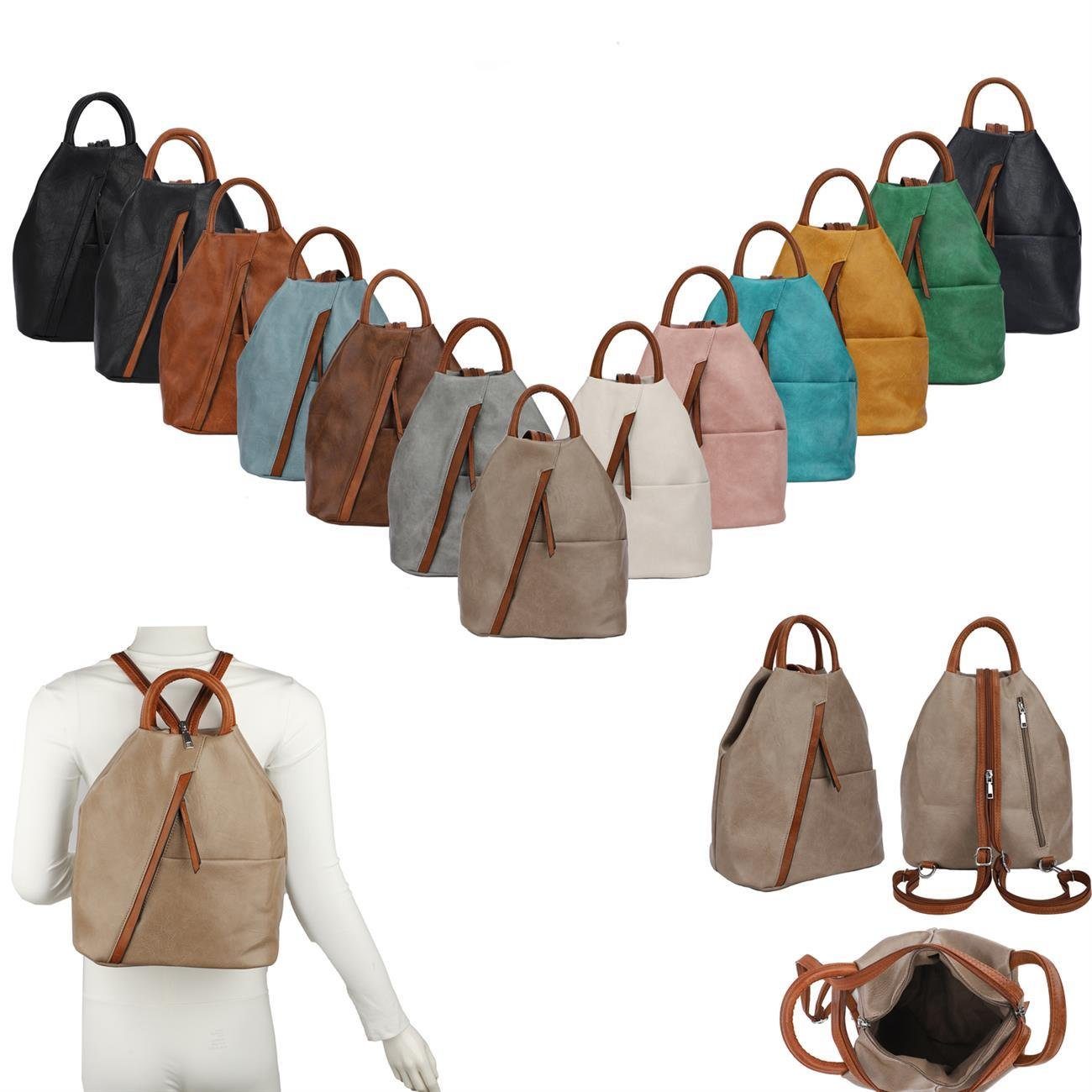 ITALYSHOP24 Rucksack Damen City- TagesRucksack Daypack Backpack Tasche Schultertasche Sport, Handtasche tragbar, Leder Optik viele Farben/Variationen, Schule Reise
