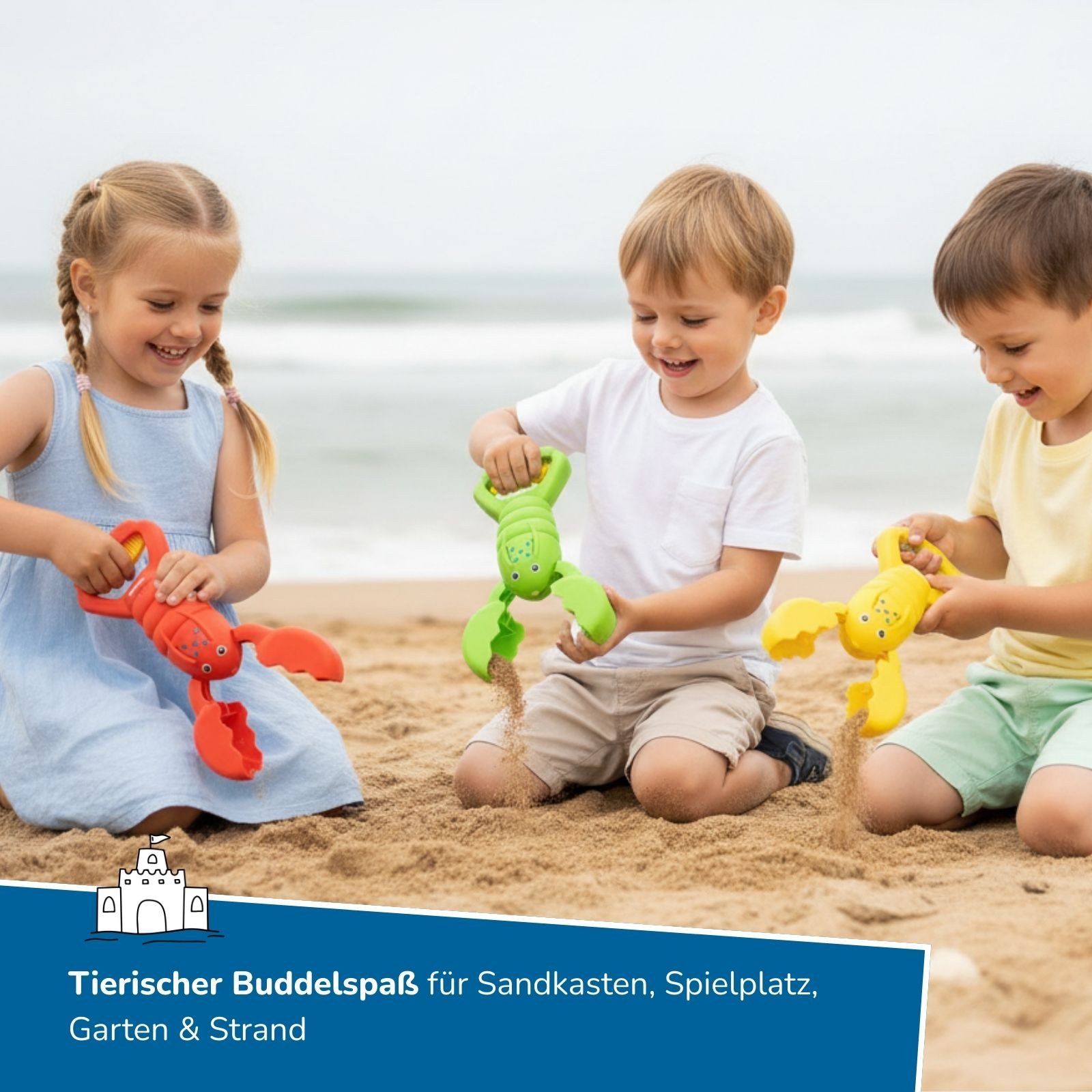alldoro Sandform Sandgreifer Hummer gelb, tierisches Sandspielzeug f. Kinder ab 3 Jahre, Kinder-Handbagger zum Buddeln und Spielen im Sandkasten & am Strand