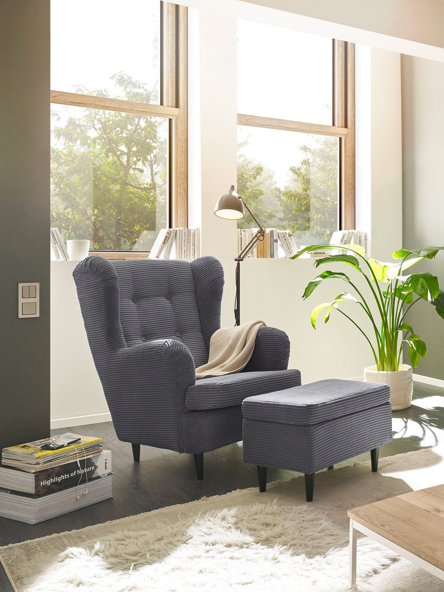 ED EXCITING DESIGN Hocker Oskar, mit Massivholzfüßen günstig online kaufen