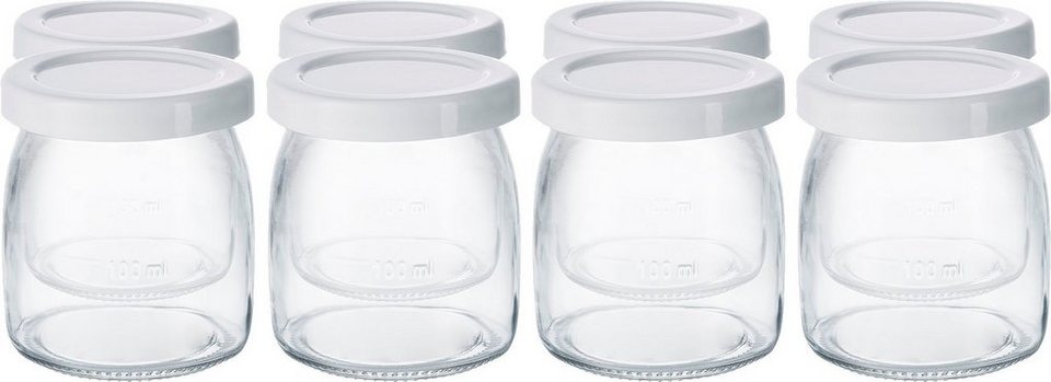 Steba Joghurtgläser JM 3 99 43 00, Glas, (16-tlg), 8 Glas-Joghurtbecher mit  Deckel im Set