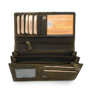 Hill Burry Geldbörse echt Leder Damen Portemonnaie mit RFID Schutz, alles drin, Fotofach, handlich, Farbe Schilf