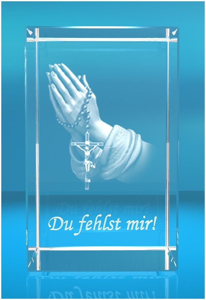 VIP-LASER Dekofigur 3D Glasquader Motiv: Familienbetrieb Germany, mir!, Hochwertige Hände Betende fehlst in Made Geschenkbox, Du Text