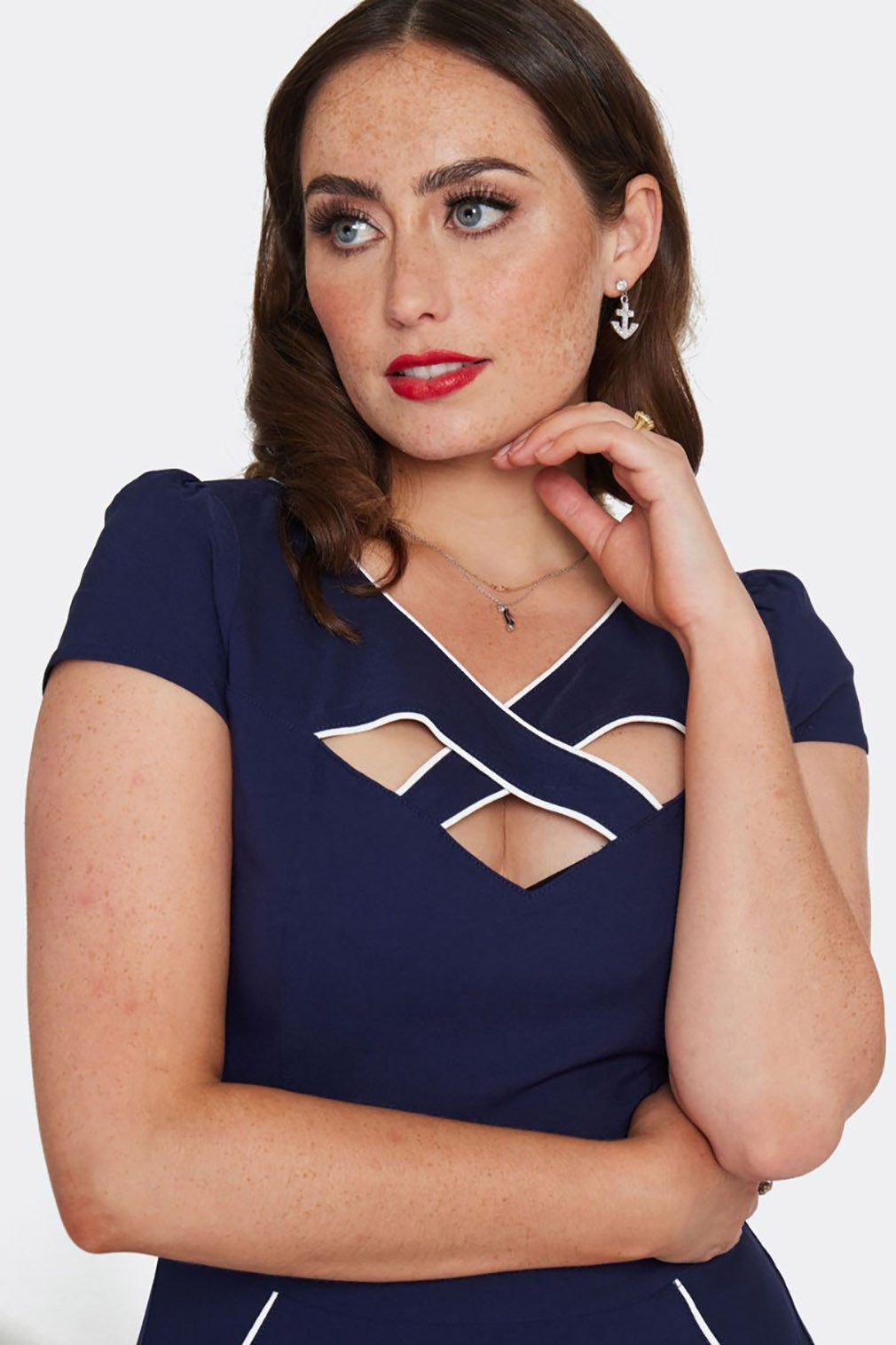 Voodoo Vixen A-Linien-Kleid Connie 1950's Contrast Piping Navy Vintage Rock günstig online kaufen