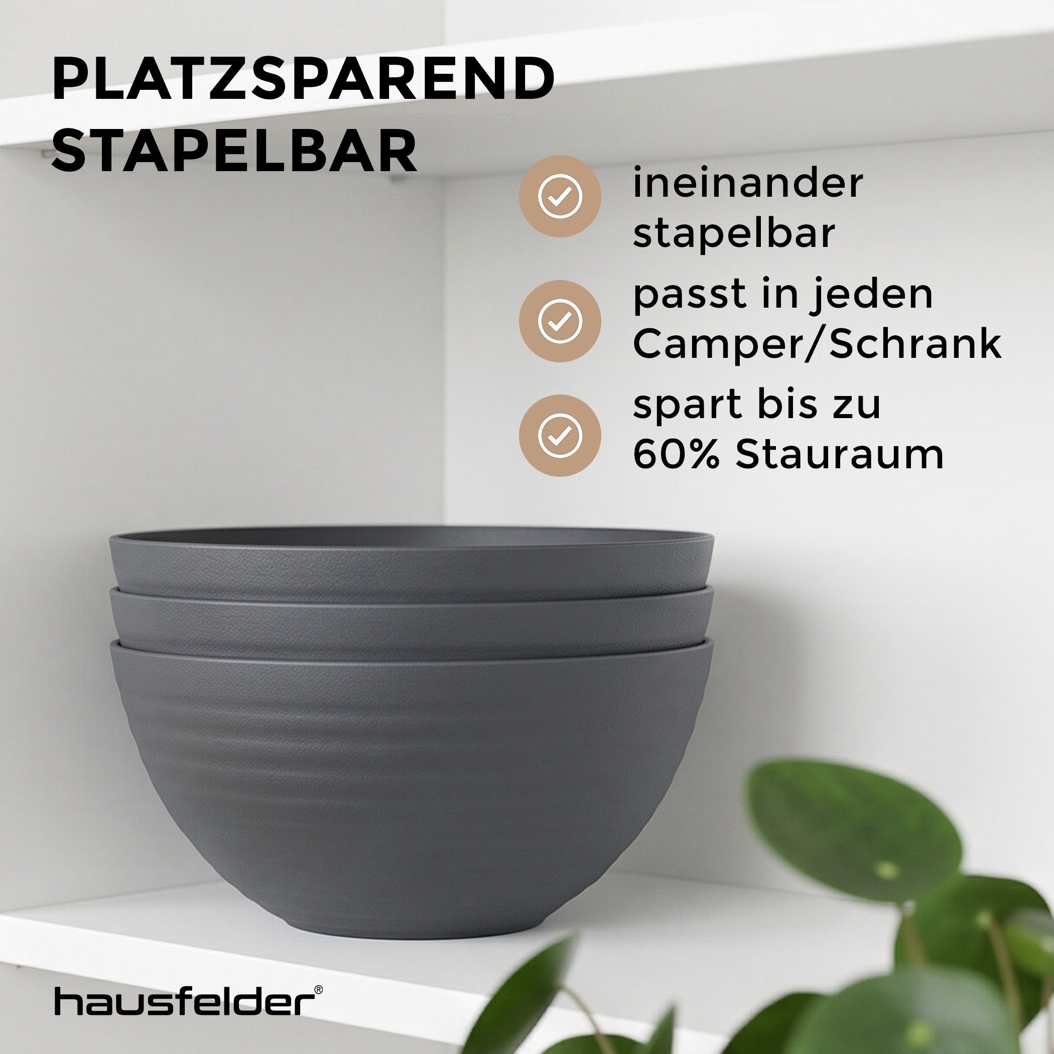 Hausfelder Servierschüssel Schüssel Set 6 x 3,3 Liter (Anthrazit Schwarz), Kunststoff, (6er Set, 6-tlg), spülmaschinengeeignet, BPA-frei, bruchfest, Wellen-Desi – Bild 4 von 5