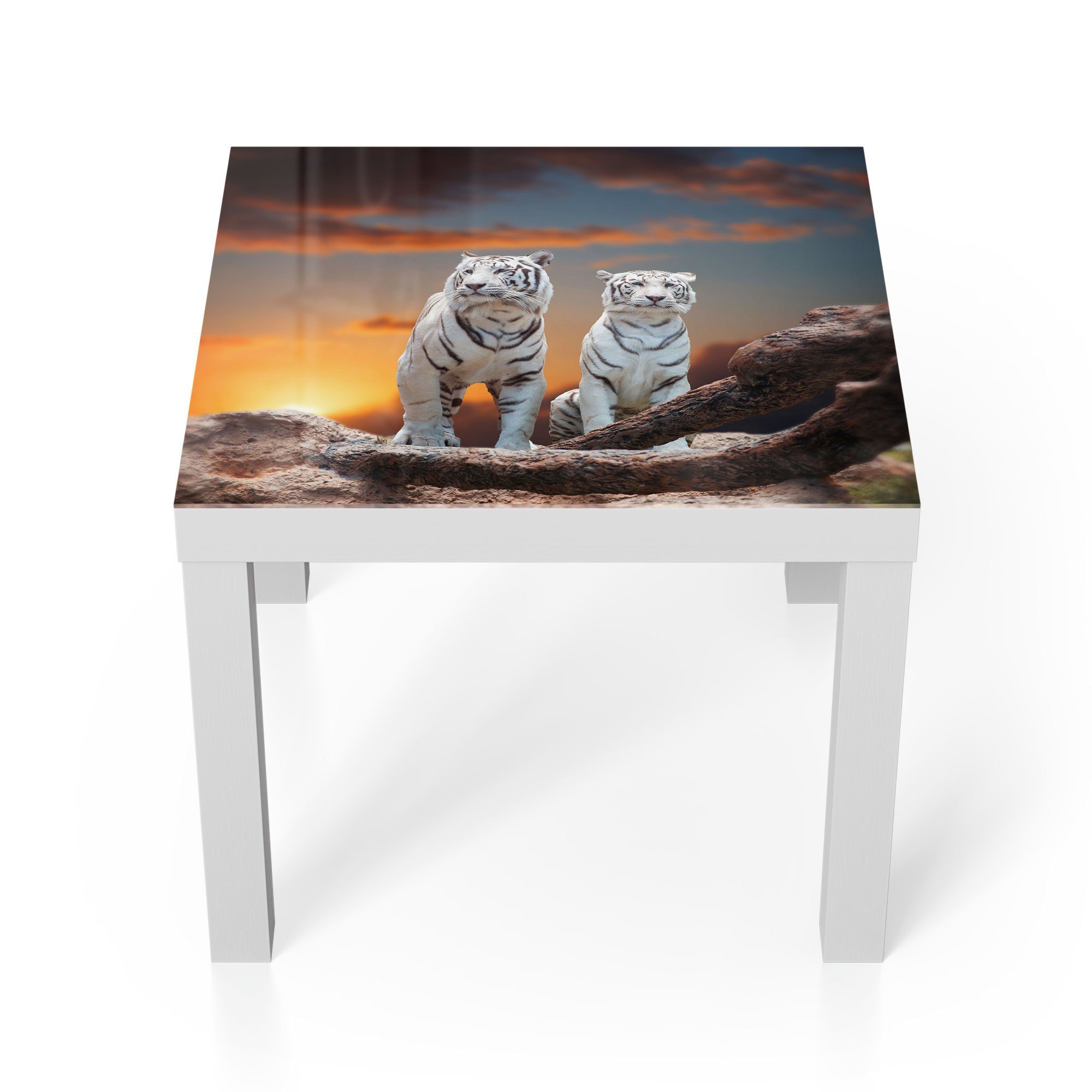 DEQORI Couchtisch 'Weiße Tiger im Abendlicht', Glas Beistelltisch Glastisch modern