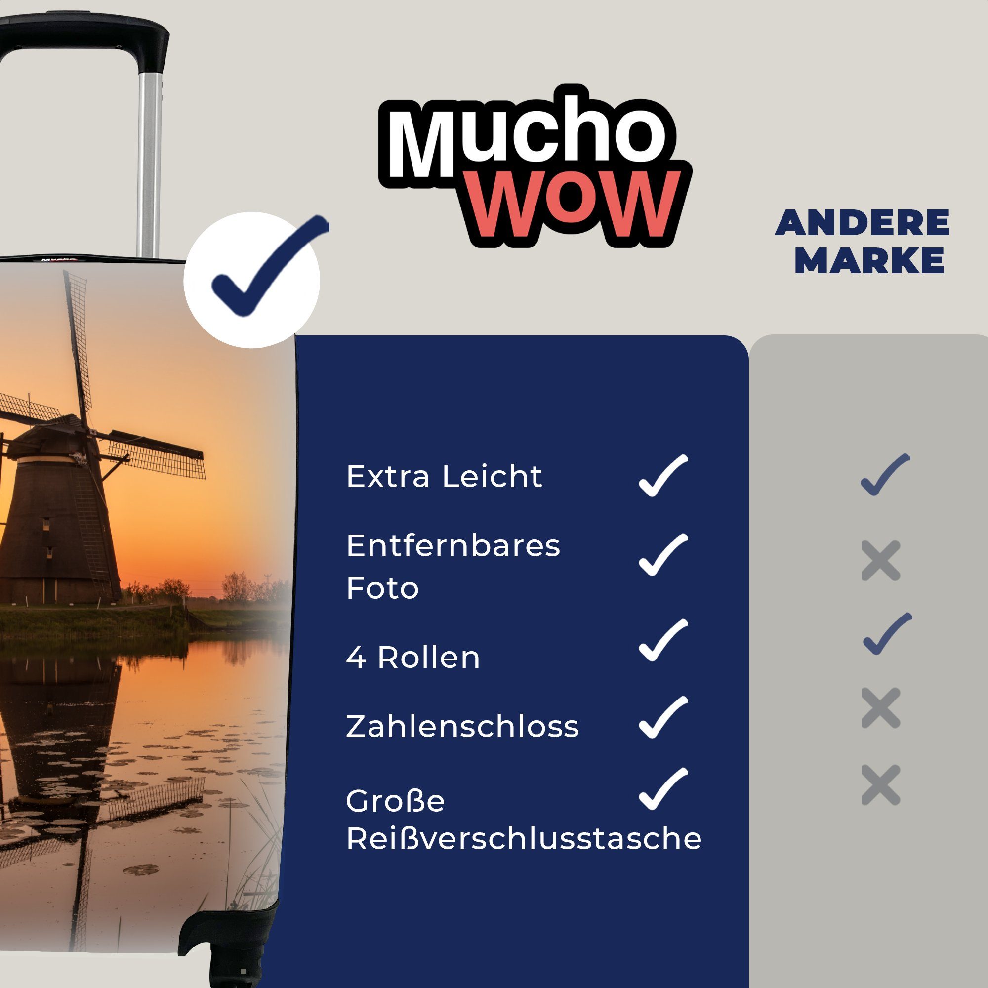 MuchoWow Handgepäckkoffer Mühle - rollen, Horizont Reisekoffer Trolley, Handgepäck mit Rollen, 4 - Reisetasche Holland, für Ferien
